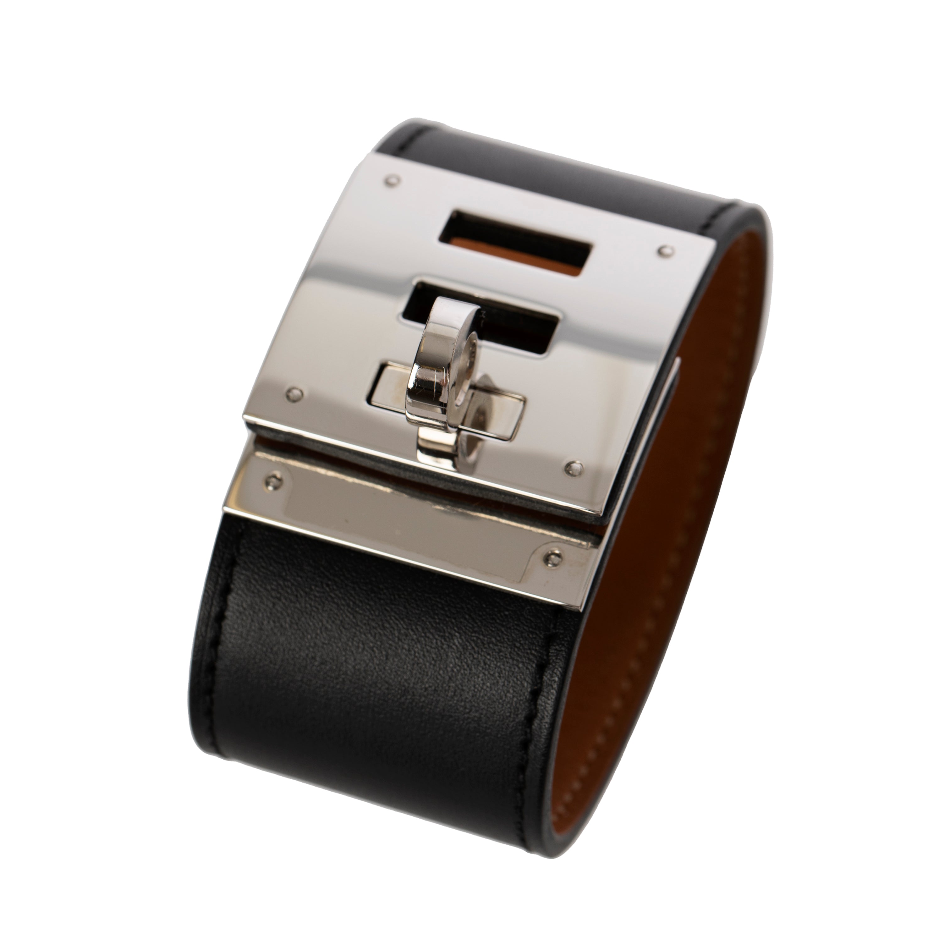 Hermes Kelly Dog Bracelet In Black Swift Leather & Palladium Hardware