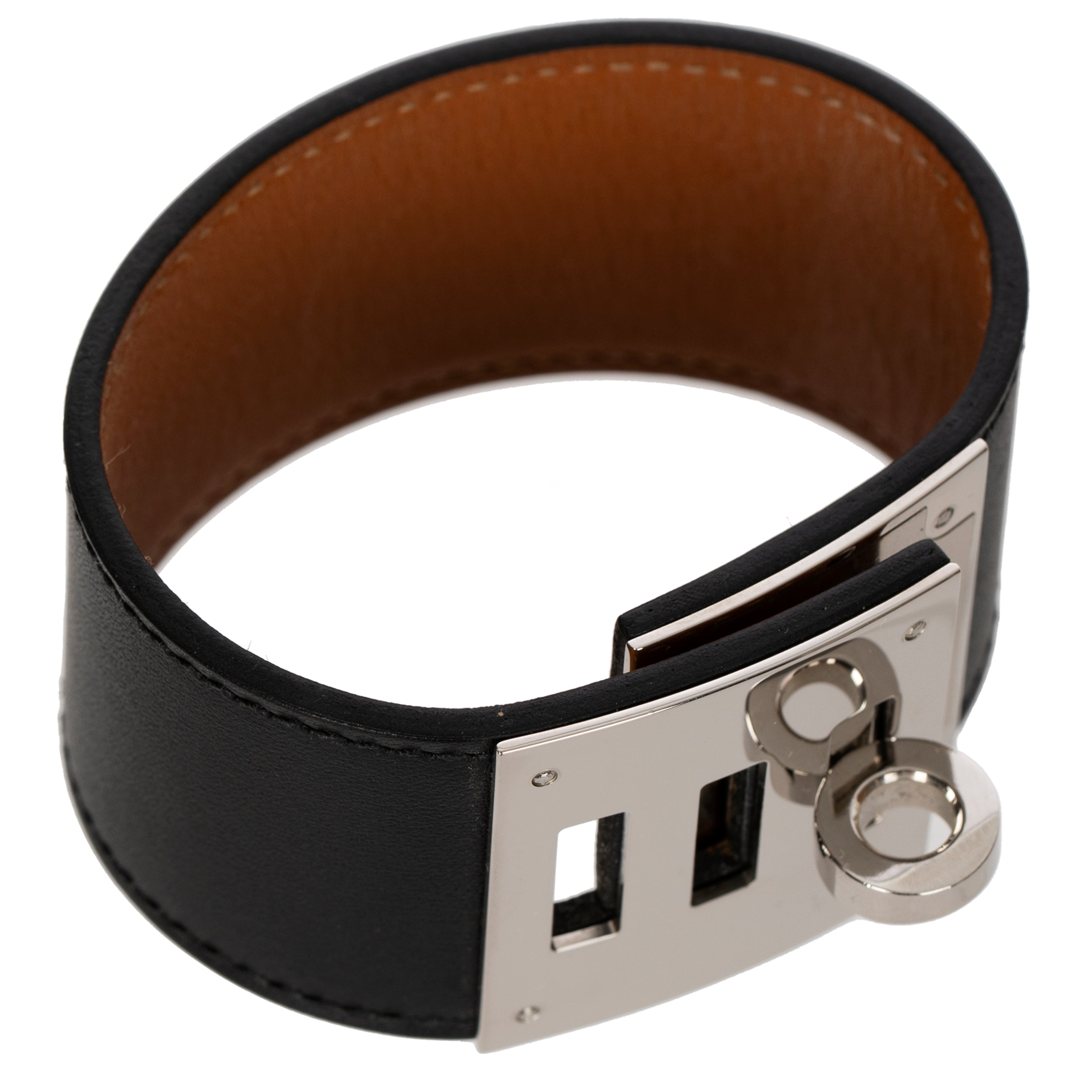 Hermes Kelly Dog Bracelet In Black Swift Leather & Palladium Hardware