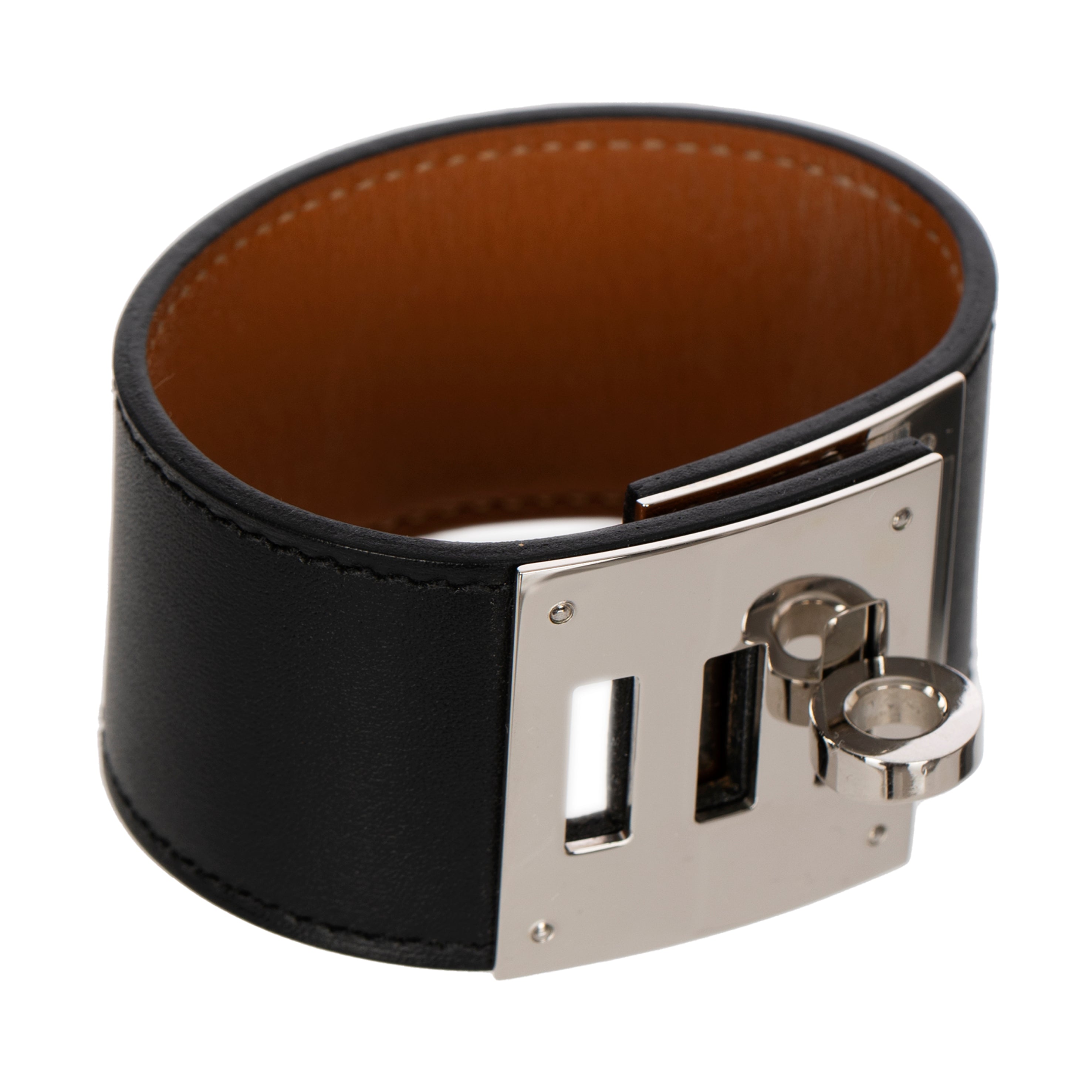 Hermes Kelly Dog Bracelet In Black Swift Leather & Palladium Hardware