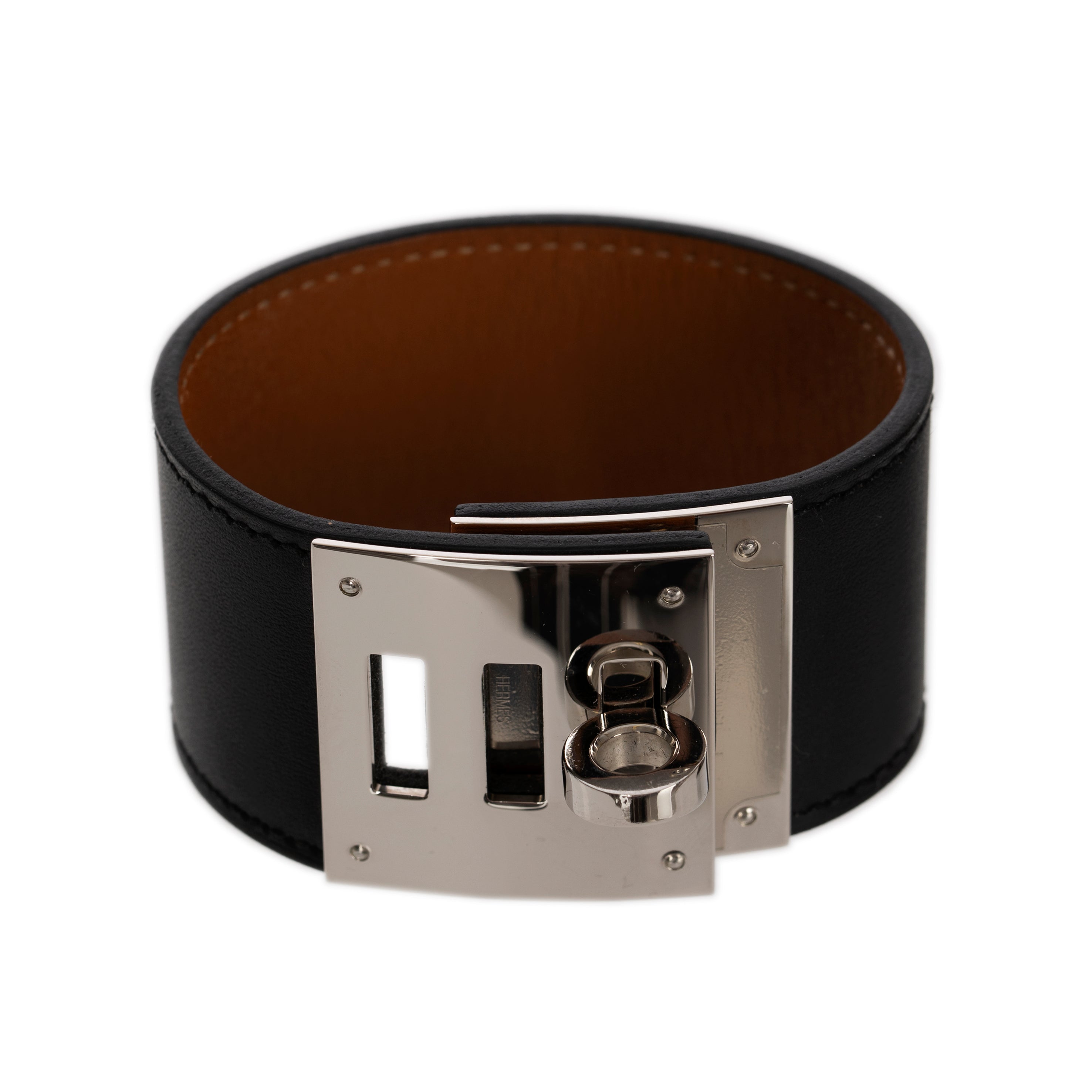 Hermes Kelly Dog Bracelet In Black Swift Leather & Palladium Hardware