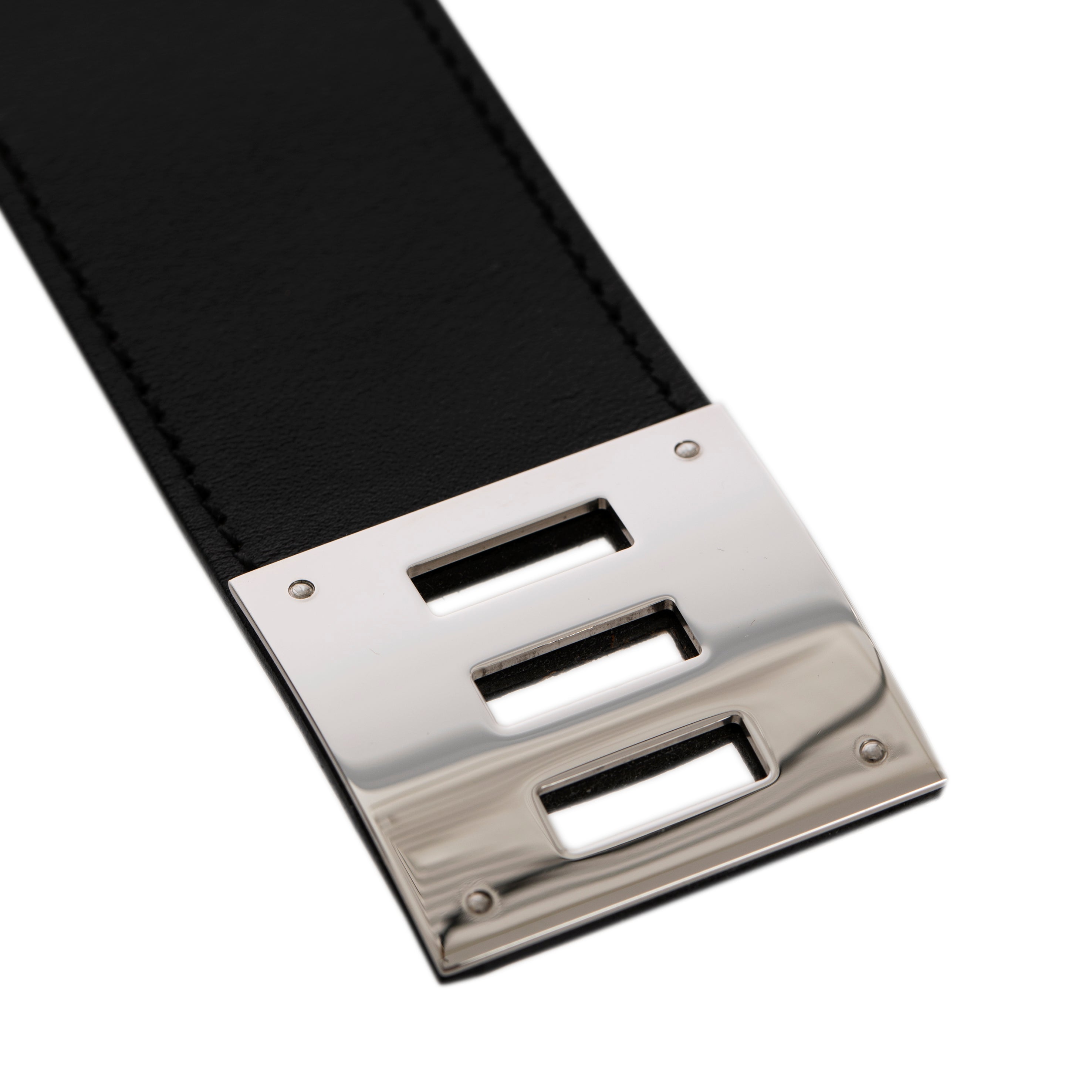 Hermes Kelly Dog Bracelet In Black Swift Leather & Palladium Hardware