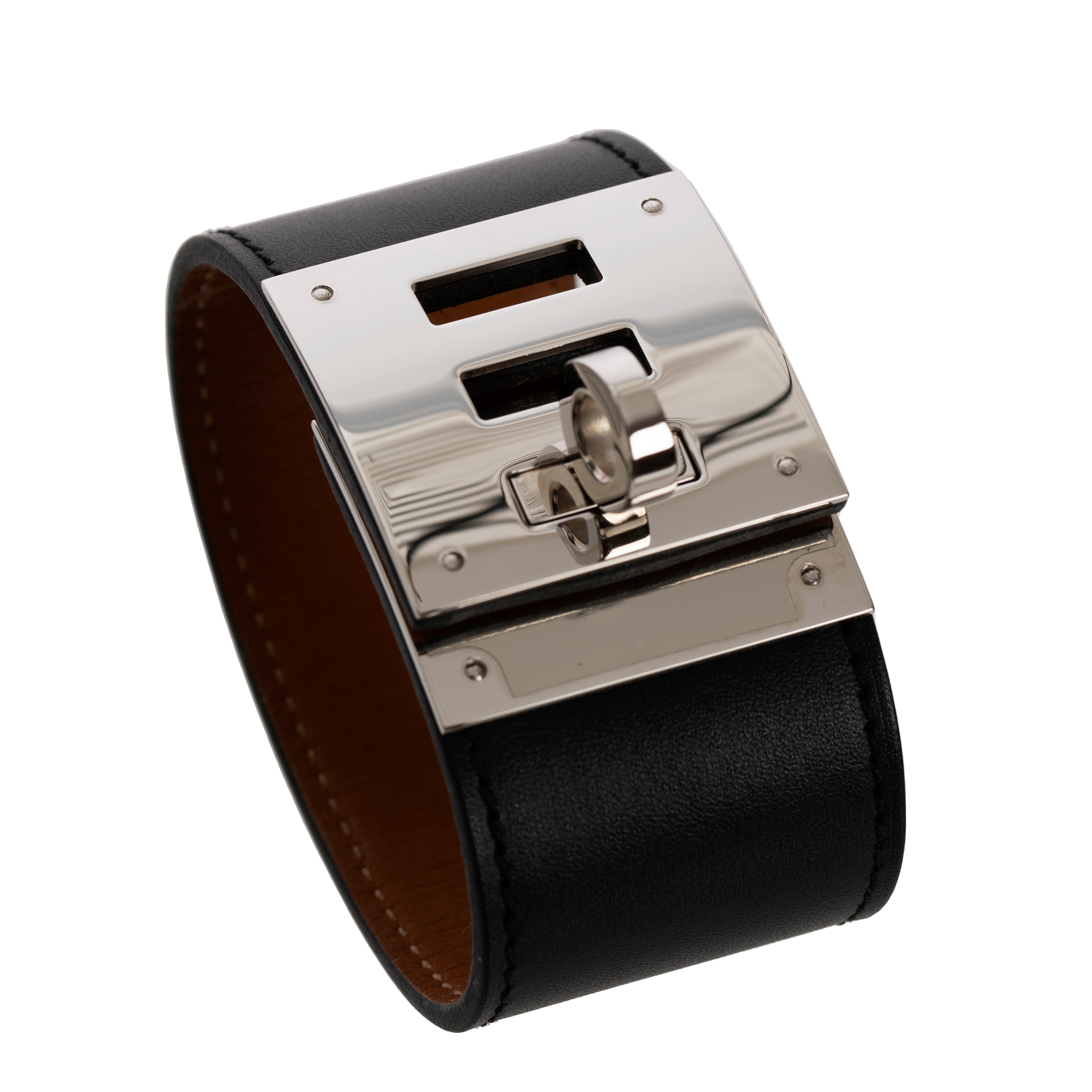 Hermes Kelly Dog Bracelet In Black Swift Leather & Palladium Hardware