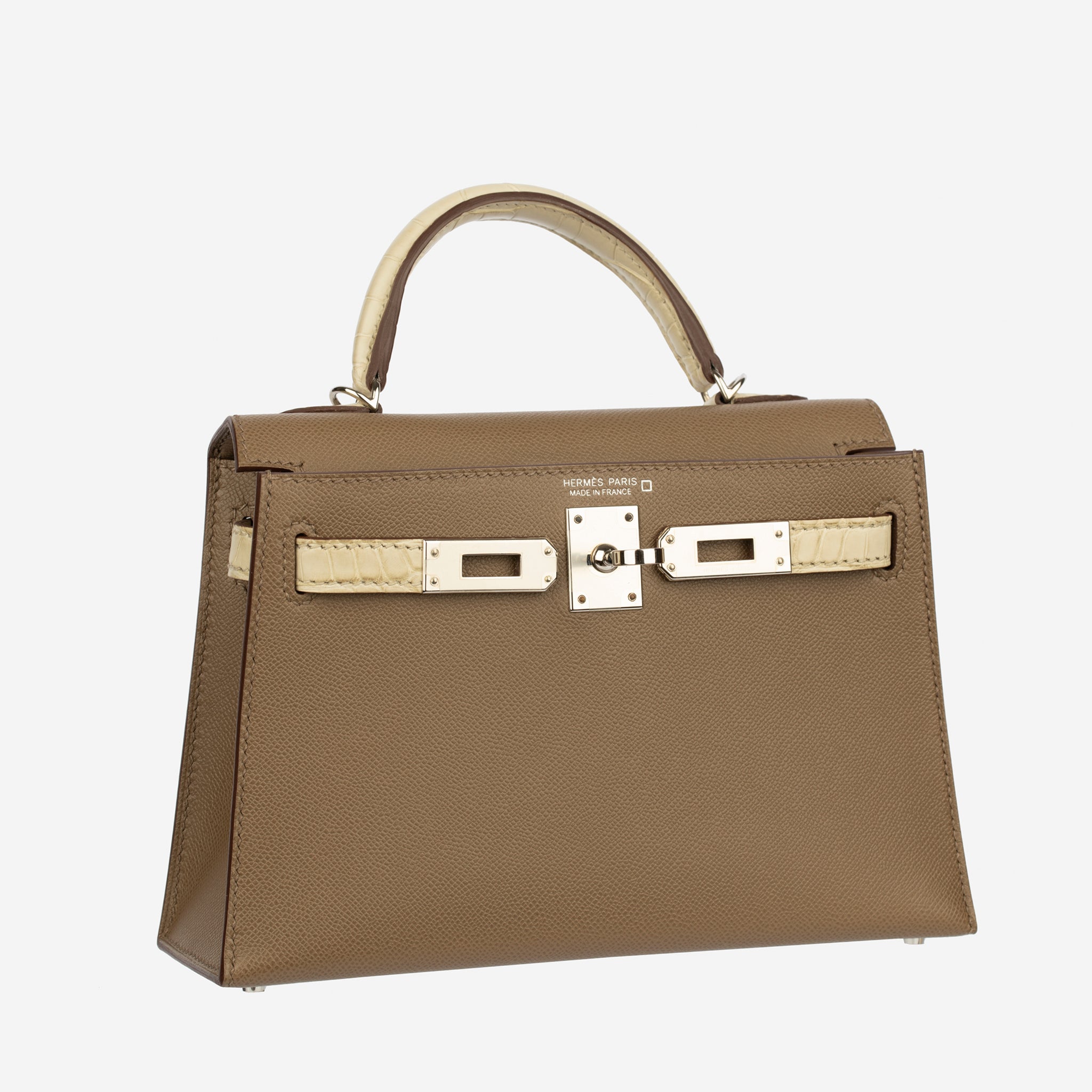 Hermes Mini Kelly II Touch Etoupe and Beton Veau Madame Palladium Hardware