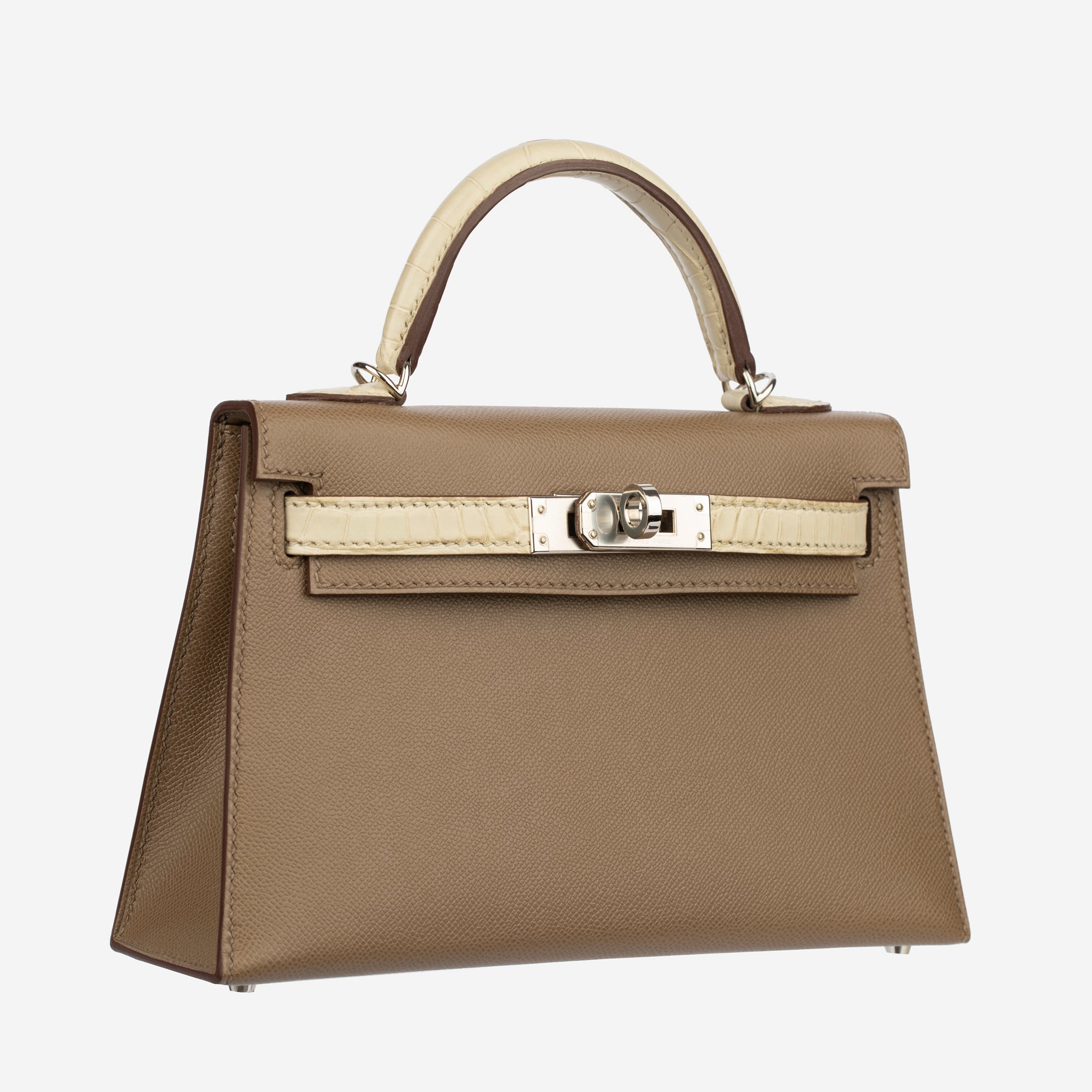 Hermes Mini Kelly II Touch Etoupe and Beton Veau Madame Palladium Hardware