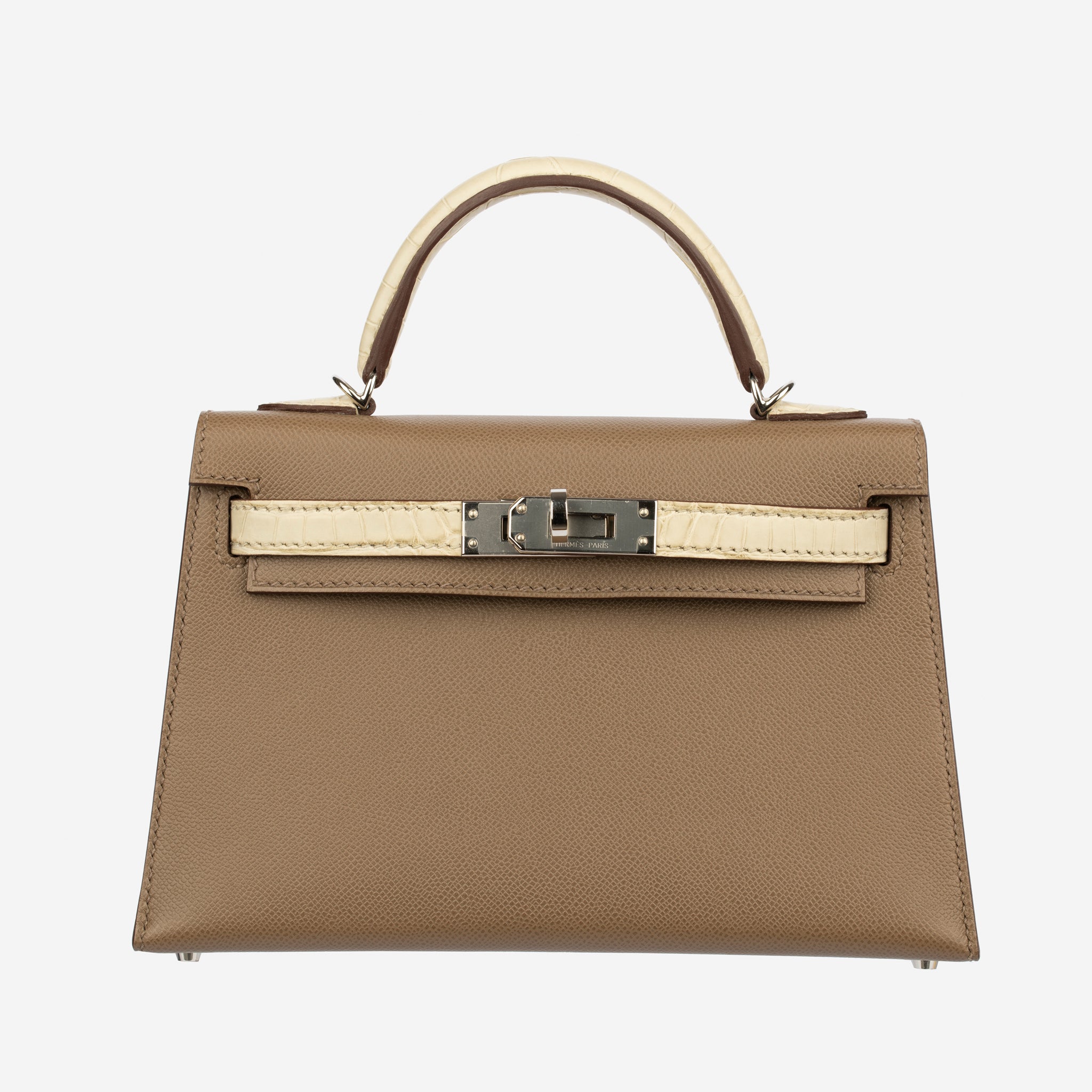 Hermes Mini Kelly II Touch Etoupe and Beton Veau Madame Palladium Hardware