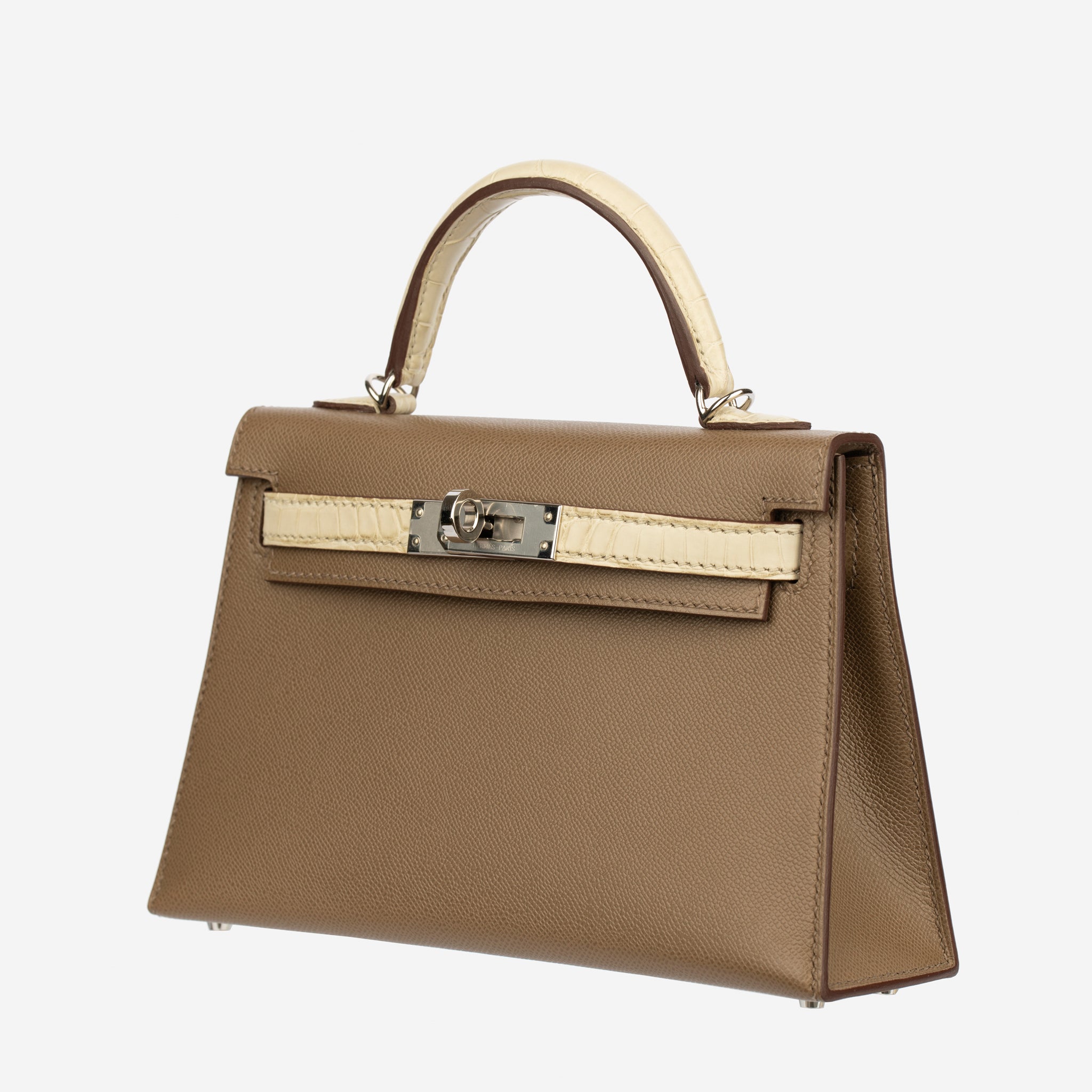 Hermes Mini Kelly II Touch Etoupe and Beton Veau Madame Palladium Hardware