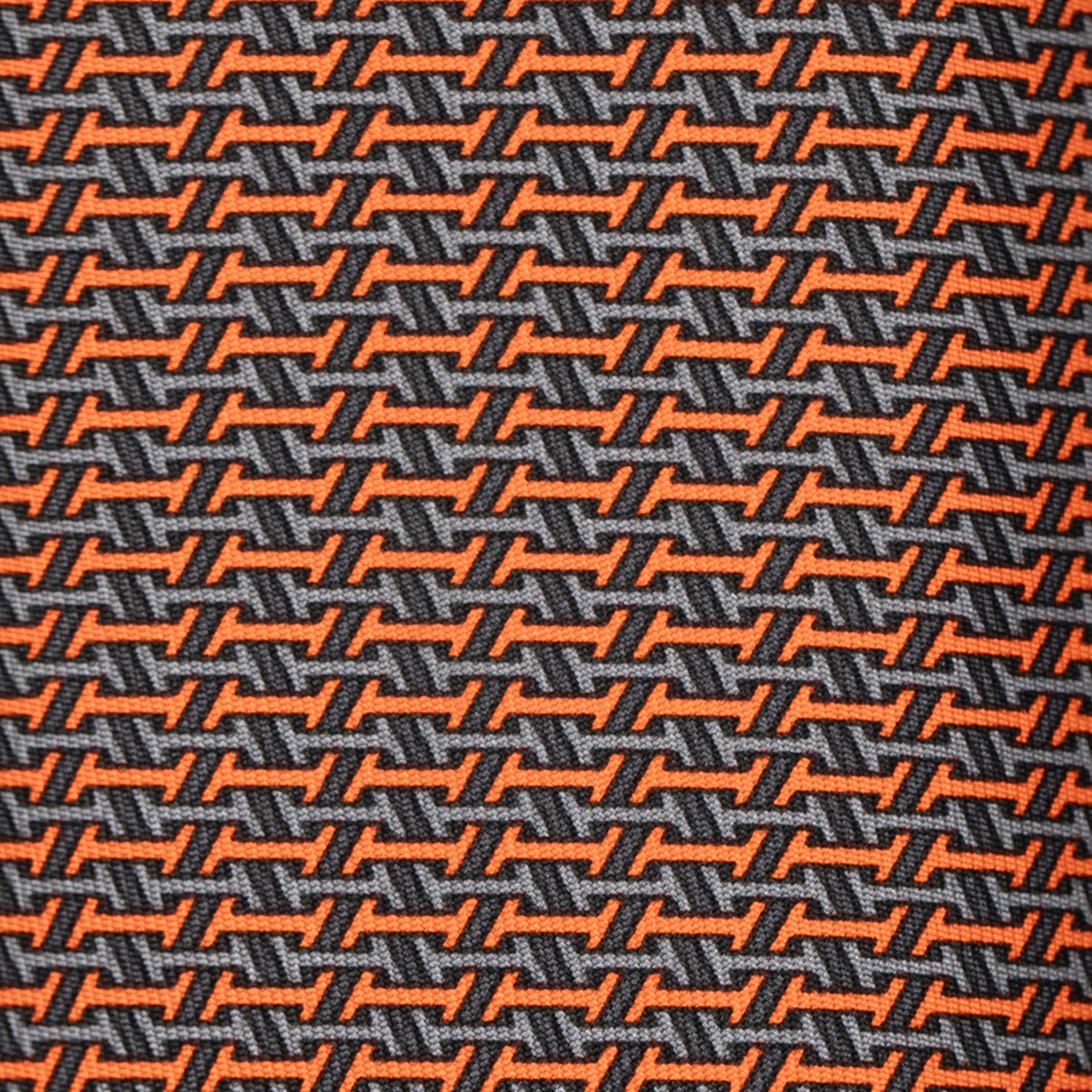 Hermes Mens Orange & Grey H Pattern Silk Tie