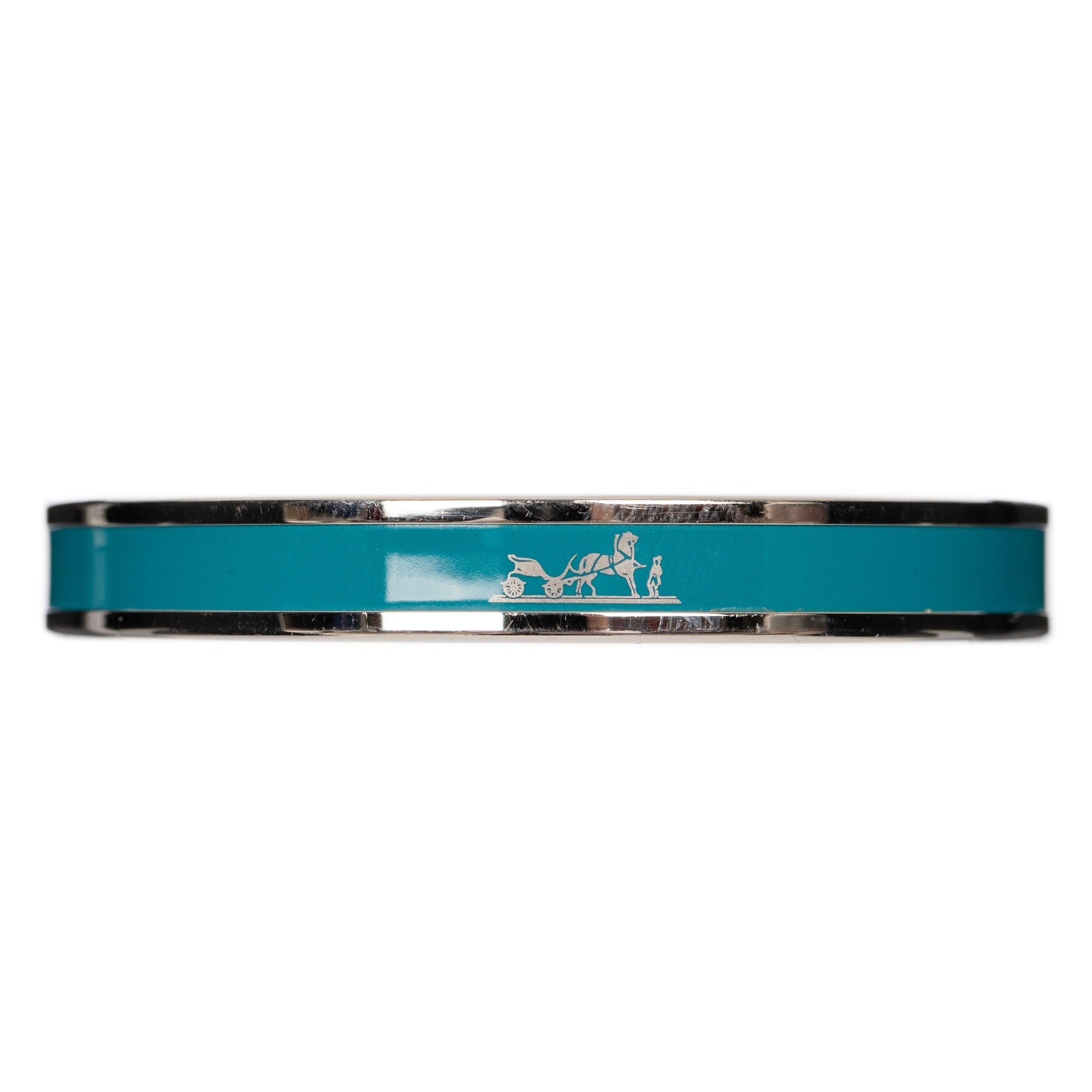 Hermes Turquoise Enamel Uni Bracelet With Palladium Hardware