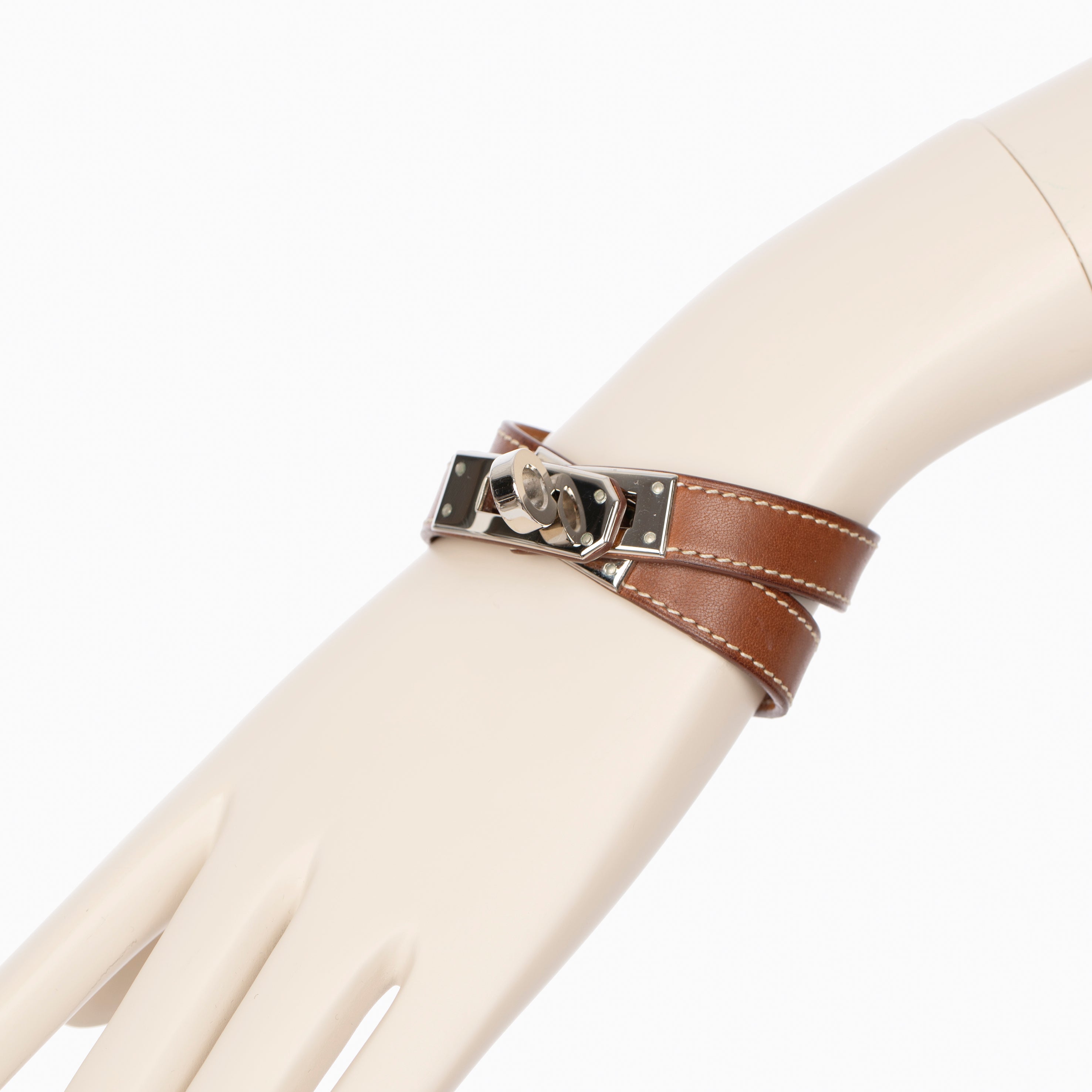 Hermes Kelly Double Tour Bracelet In Gold Swift Leather