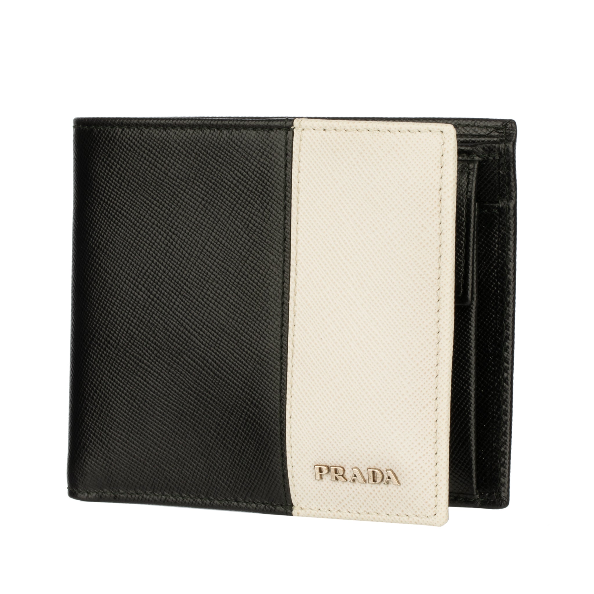 Prada Mens Bi-Fold Black & Grey Saffiano Leather Wallet