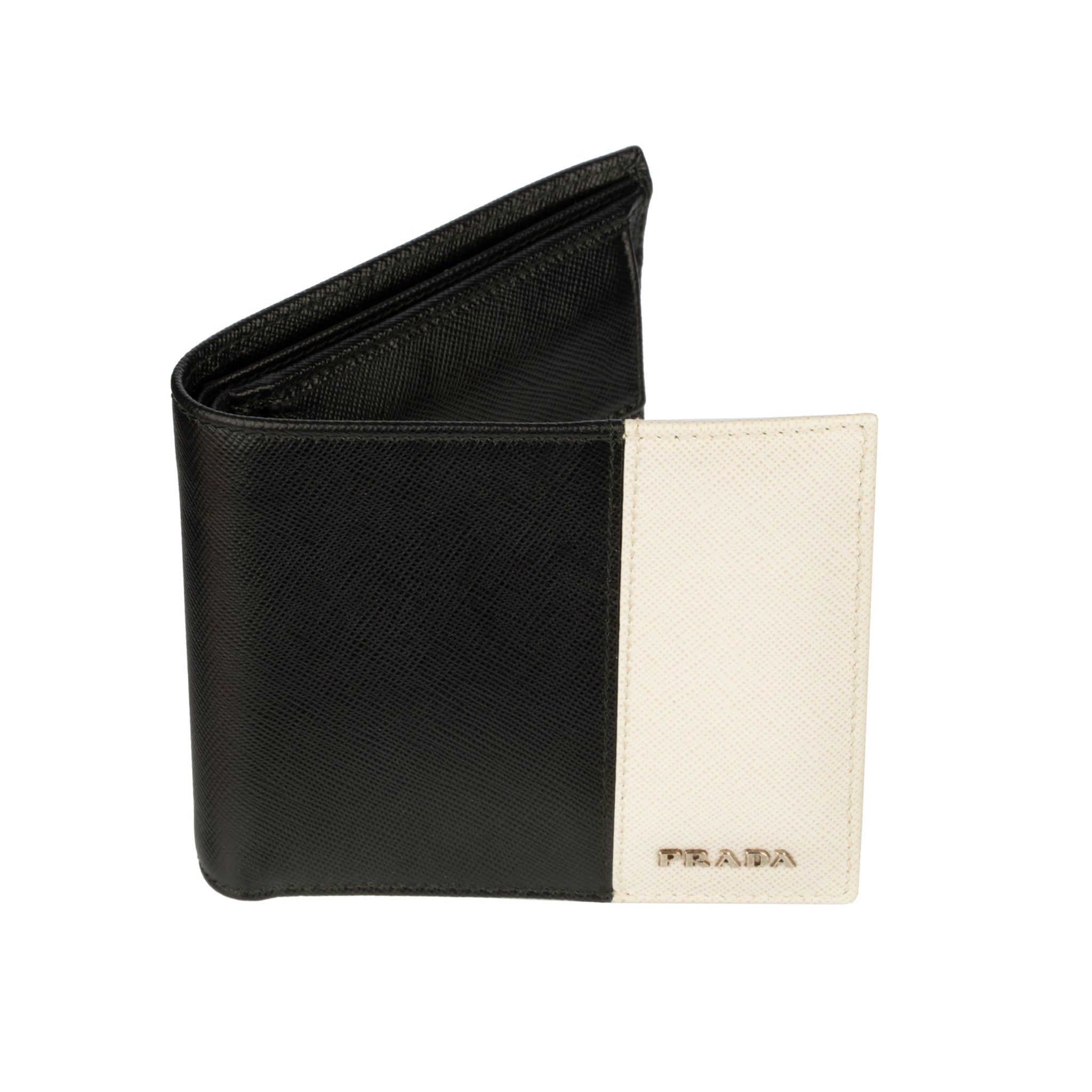 Prada Mens Bi-Fold Black & Grey Saffiano Leather Wallet