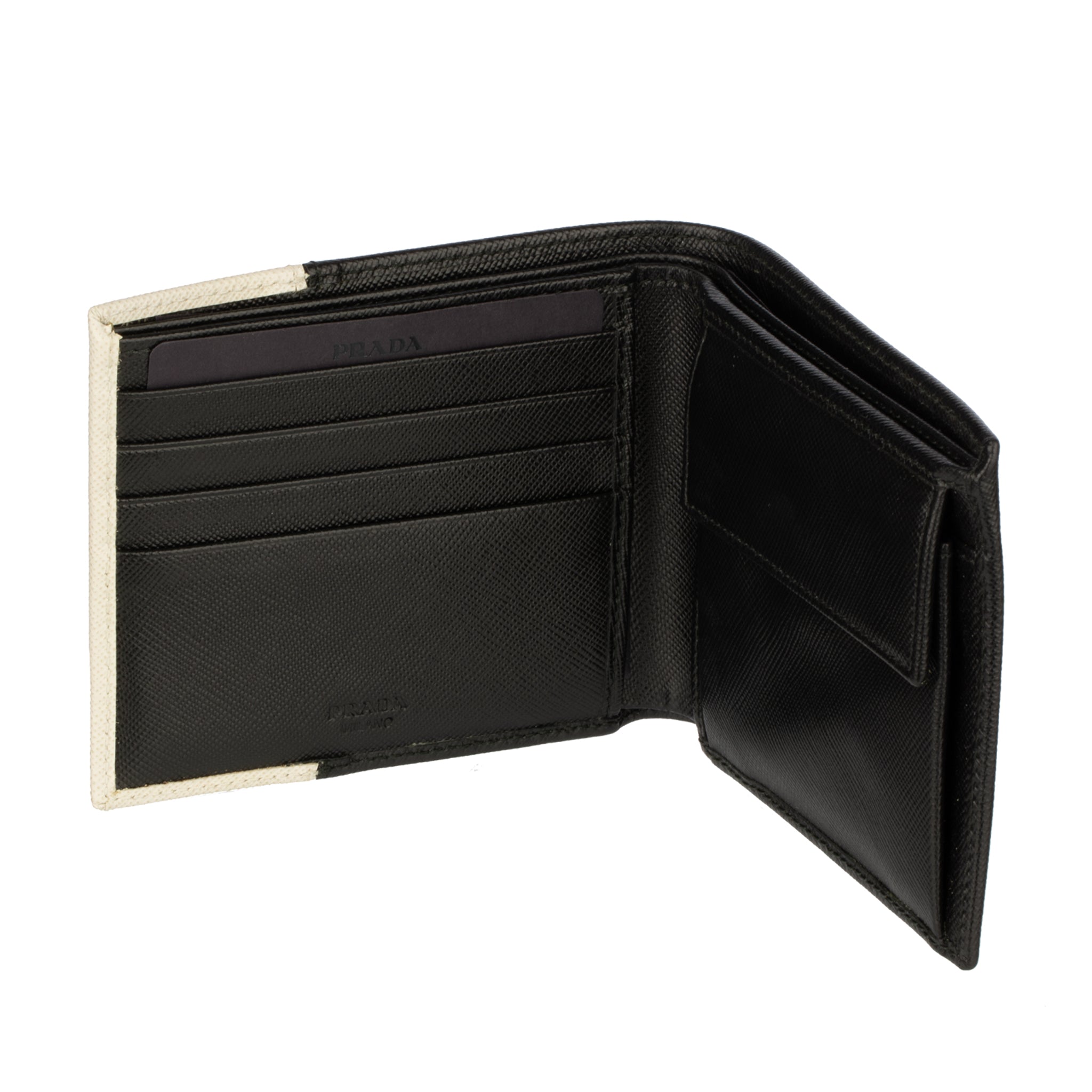 Prada Mens Bi-Fold Black & Grey Saffiano Leather Wallet