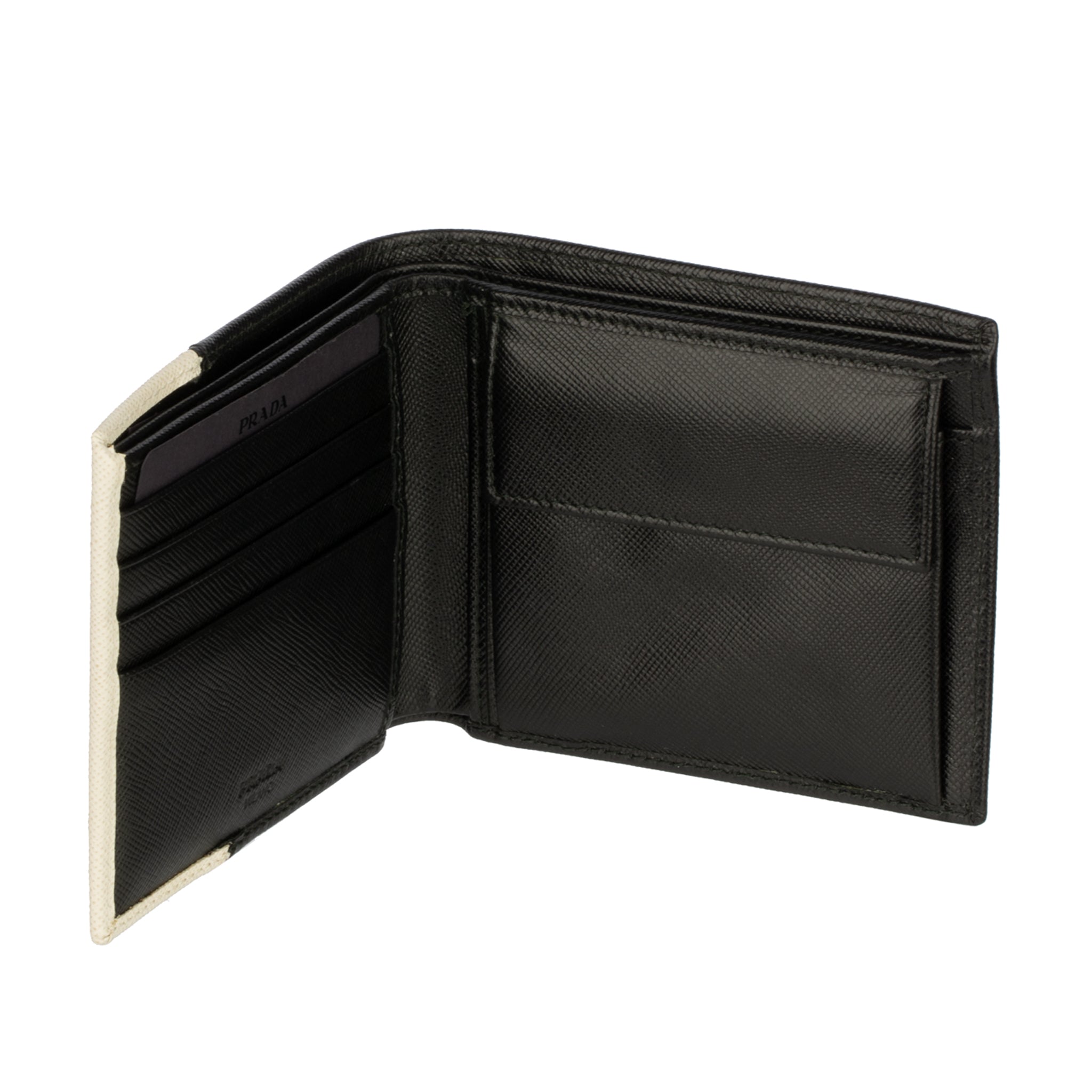 Prada Mens Bi-Fold Black & Grey Saffiano Leather Wallet