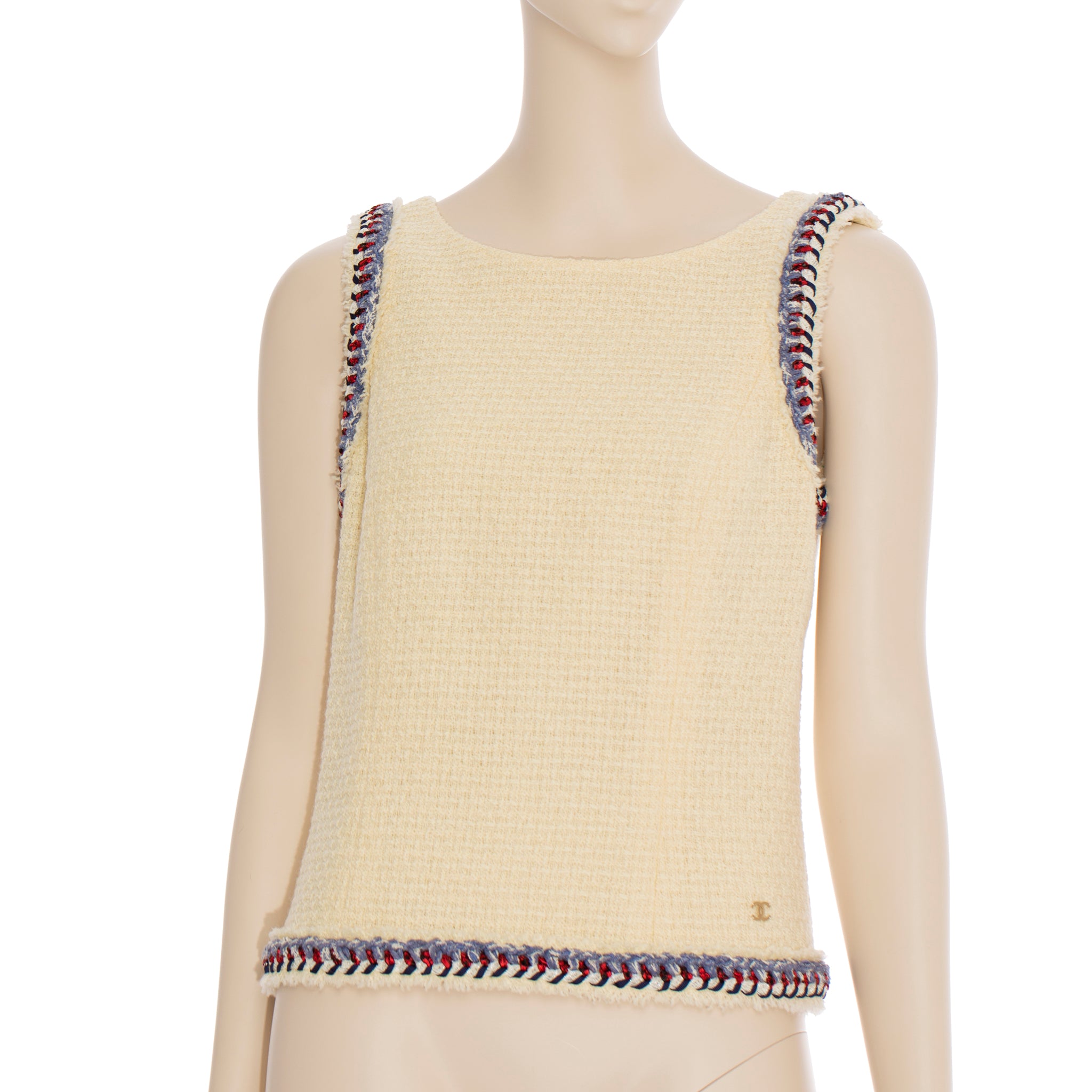 Chanel Ivory Tweed Vest With Braided Trim 40 FR