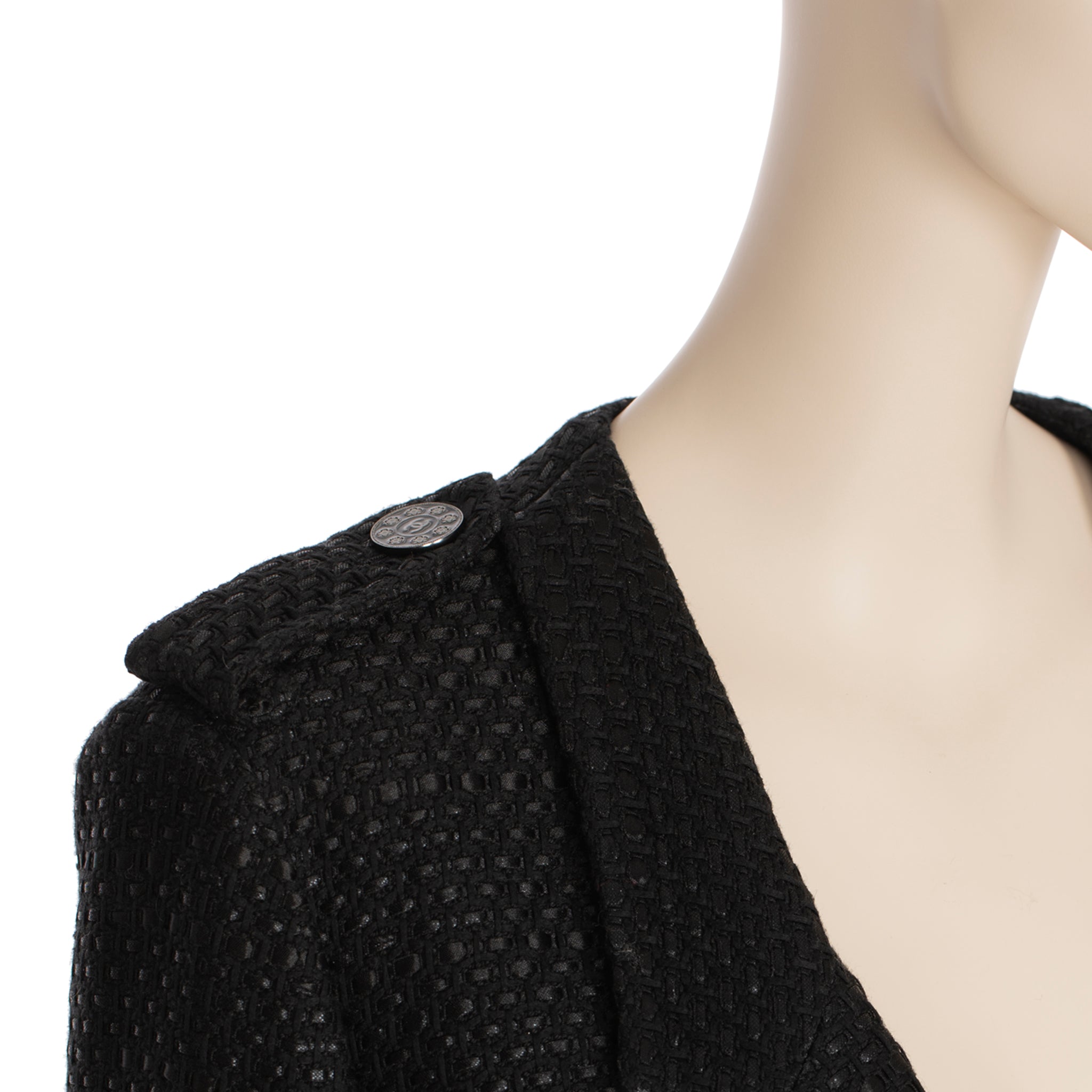 Chanel Black Tweed Blazer Single Button 42 FR