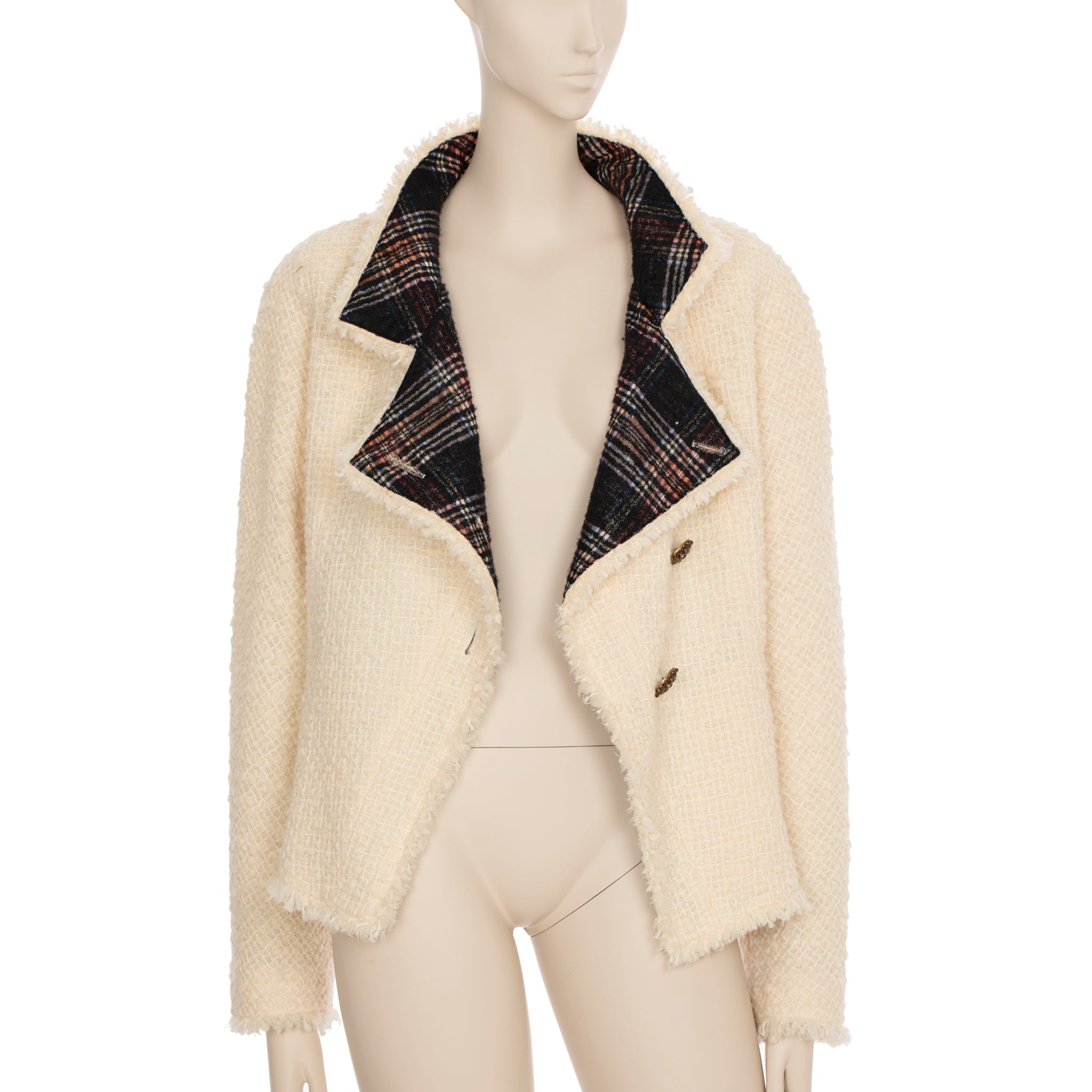 Chanel Cream Tweed Jacket With Plaid Lining 42 FR