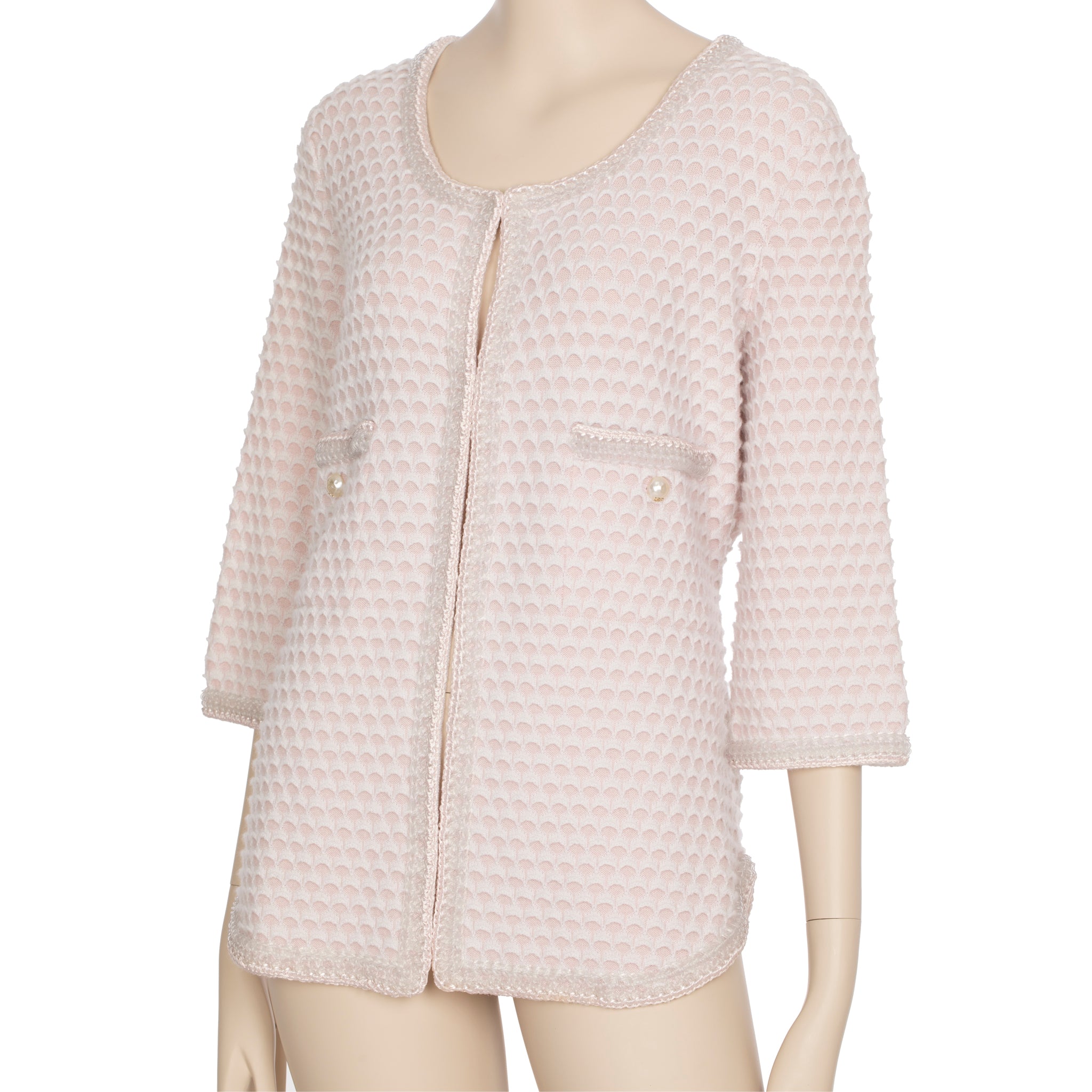 Chanel Pink Cashmere Tweed Cardigan With Waist Band 42 FR