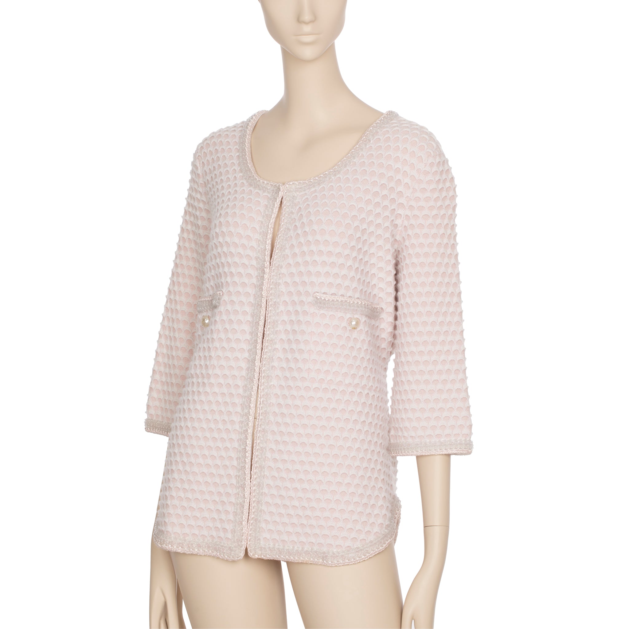 Chanel Pink Cashmere Tweed Cardigan With Waist Band 42 FR