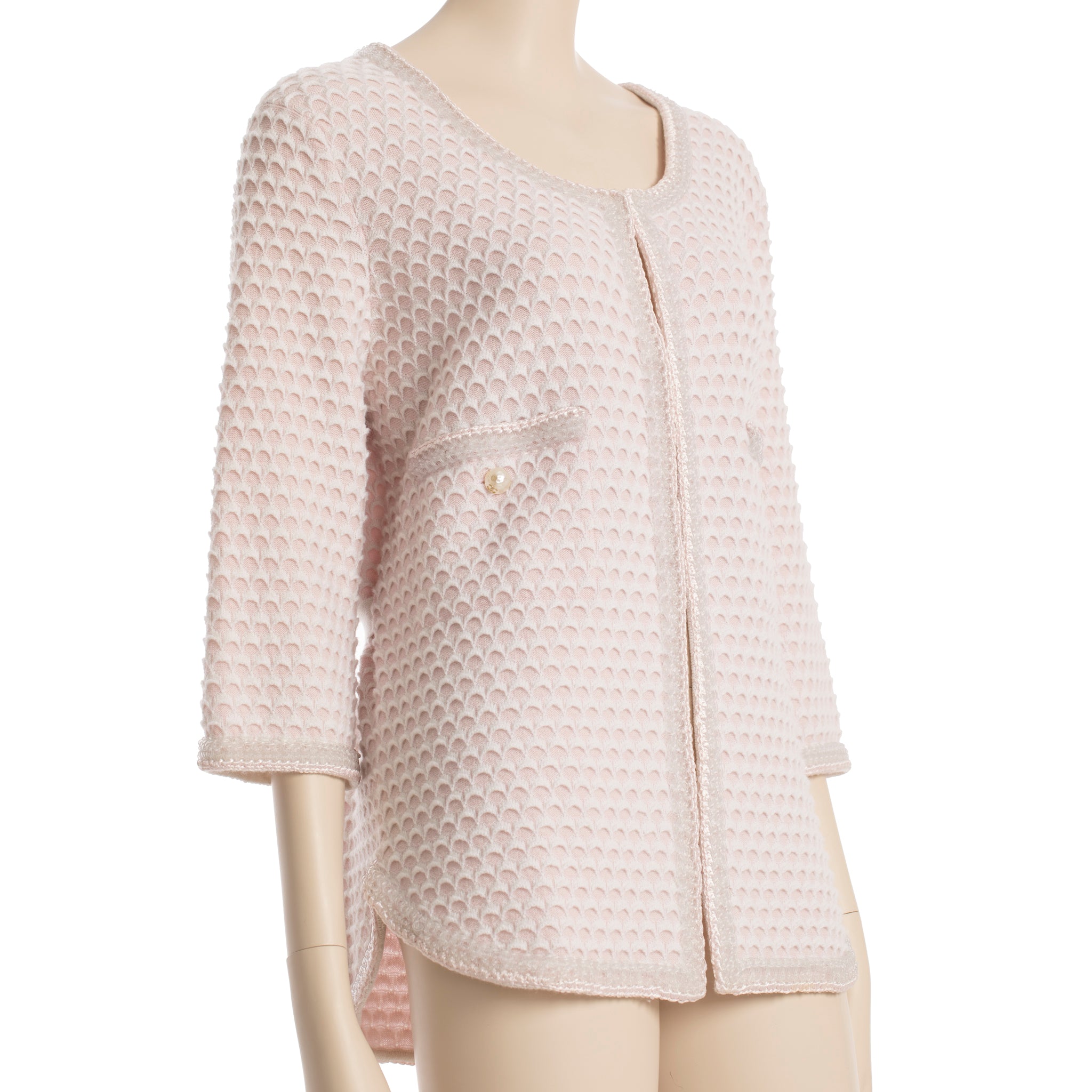 Chanel Pink Cashmere Tweed Cardigan With Waist Band 42 FR