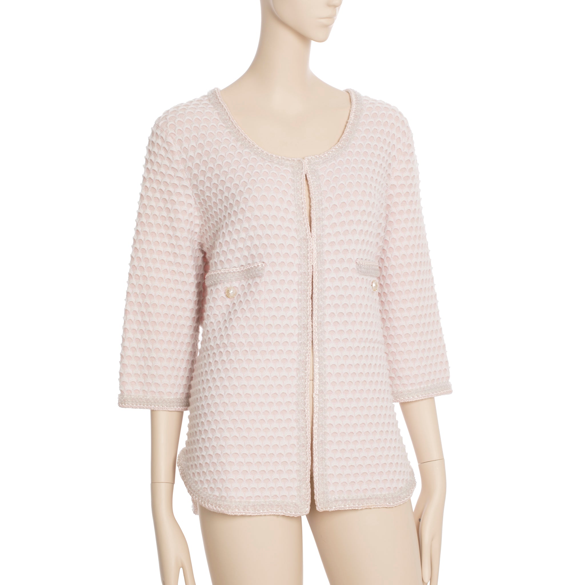 Chanel Pink Cashmere Tweed Cardigan With Waist Band 42 FR