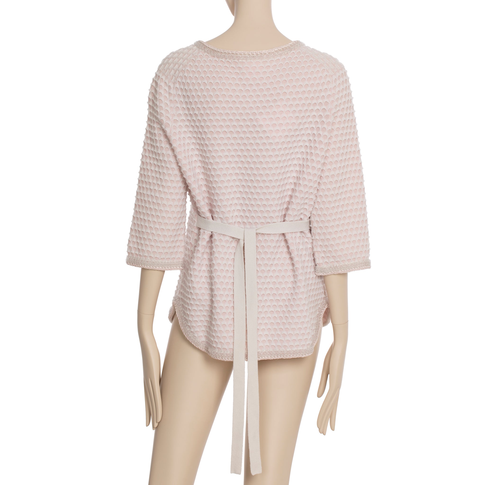 Chanel Pink Cashmere Tweed Cardigan With Waist Band 42 FR