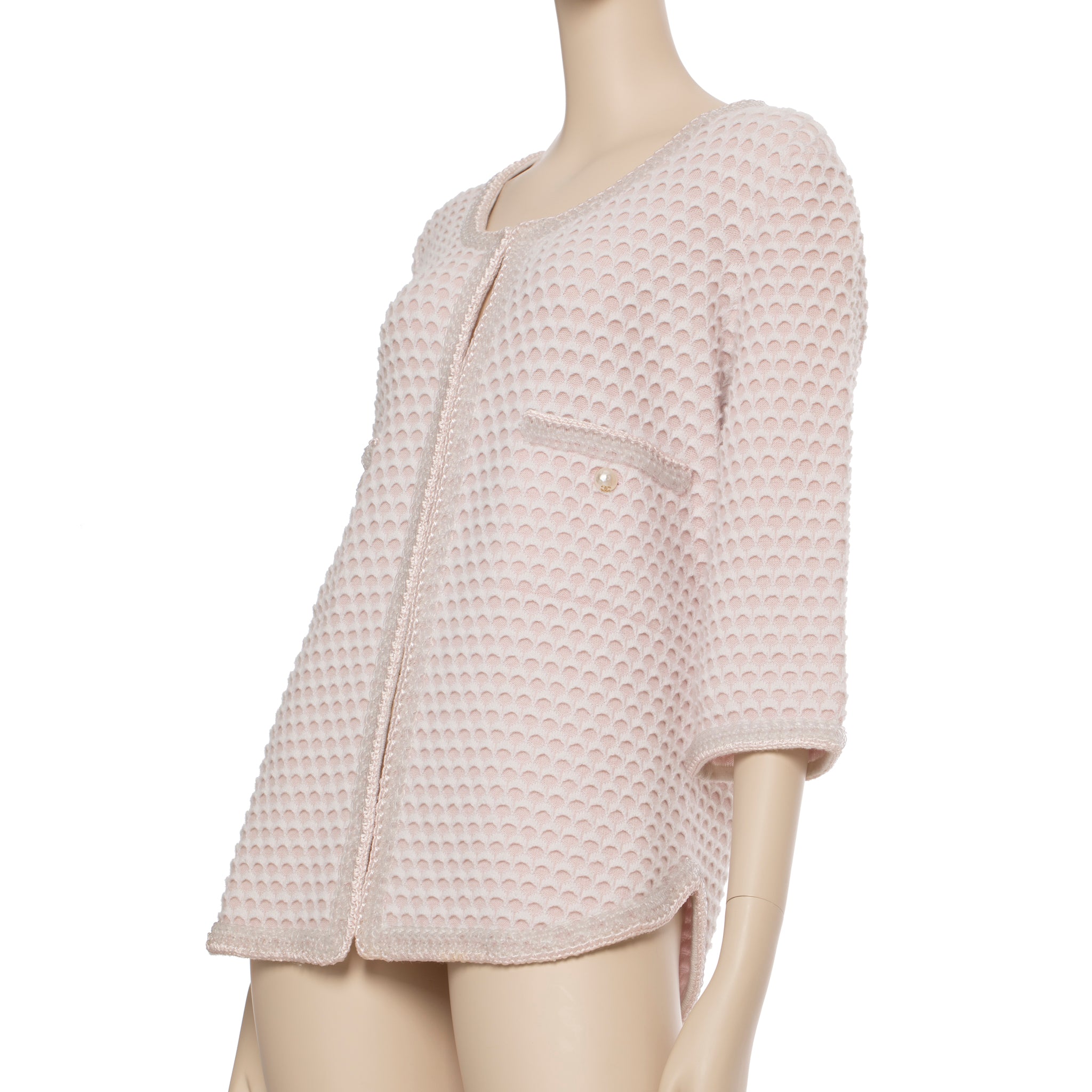 Chanel Pink Cashmere Tweed Cardigan With Waist Band 42 FR