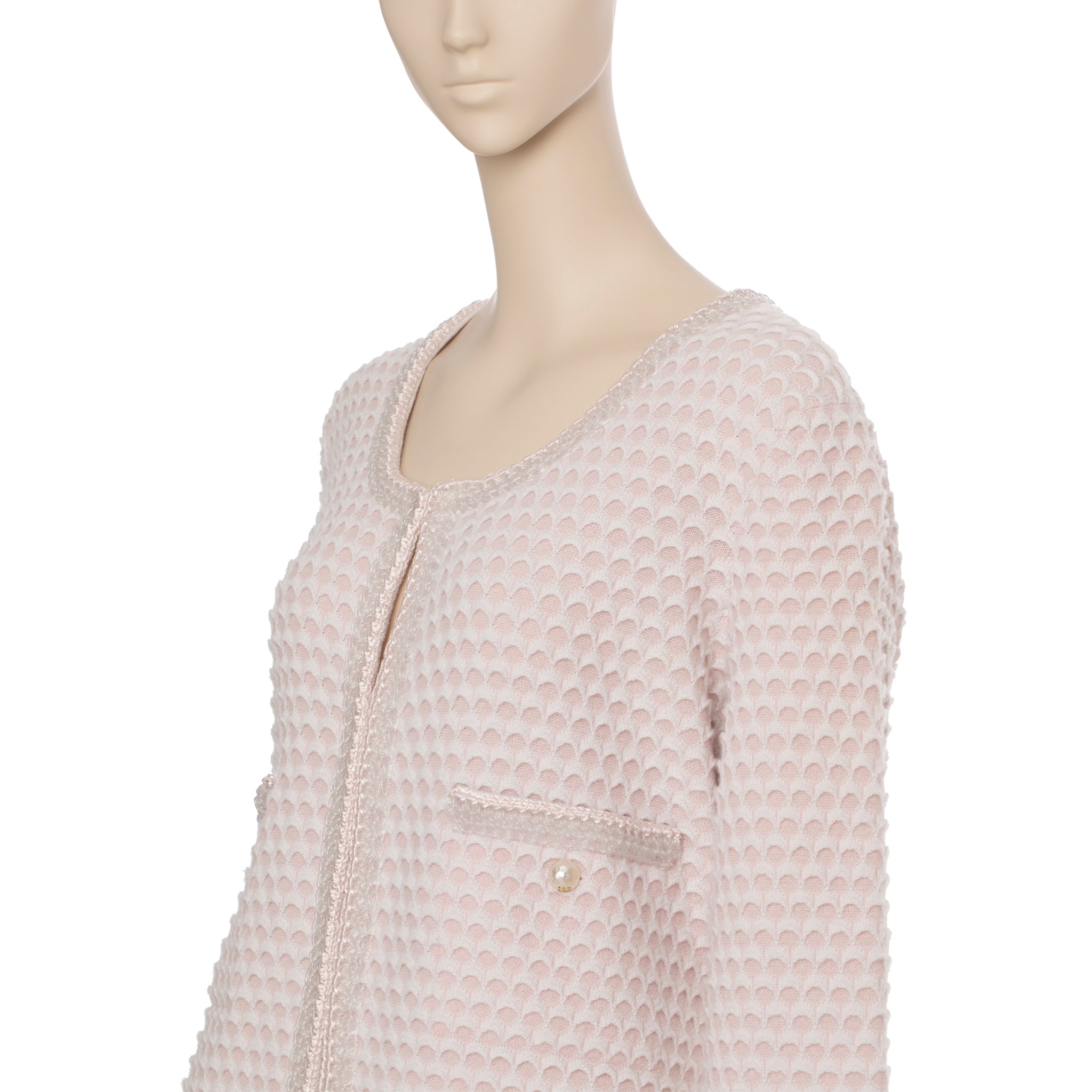 Chanel Pink Cashmere Tweed Cardigan With Waist Band 42 FR