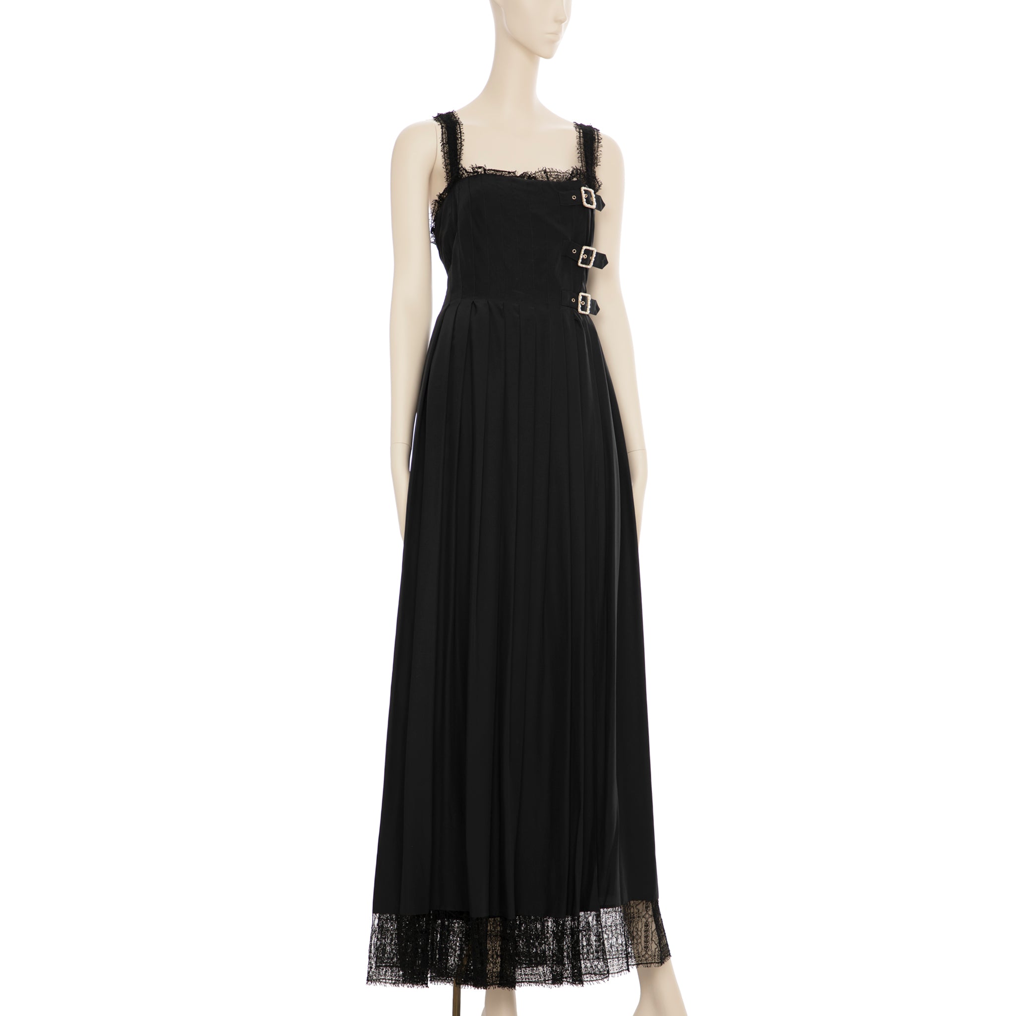Chanel Black Dress With Lace & Faux Pearl Buckle 42 FR