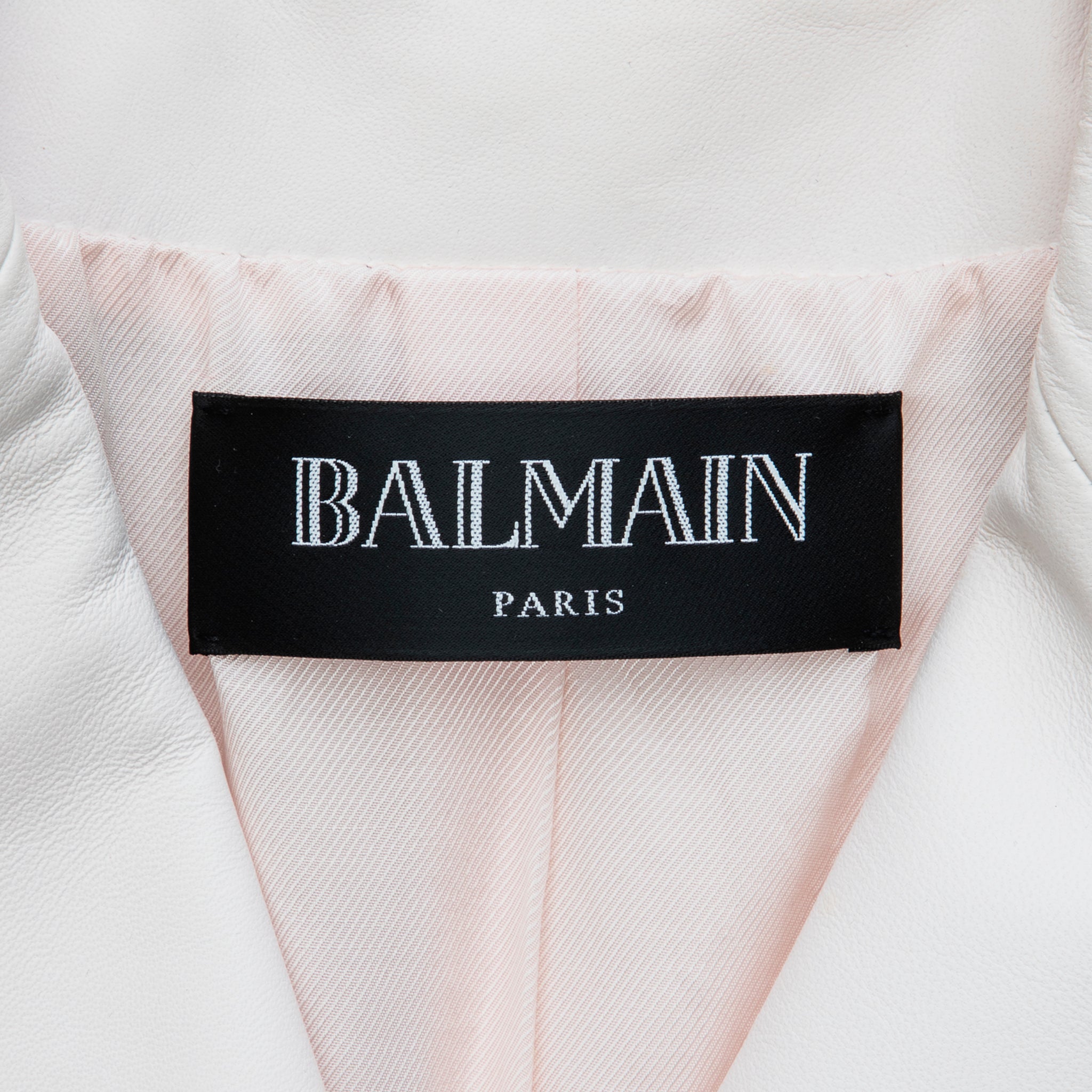 Balmain Pale Pink Leather Biker Jacket 44 FR