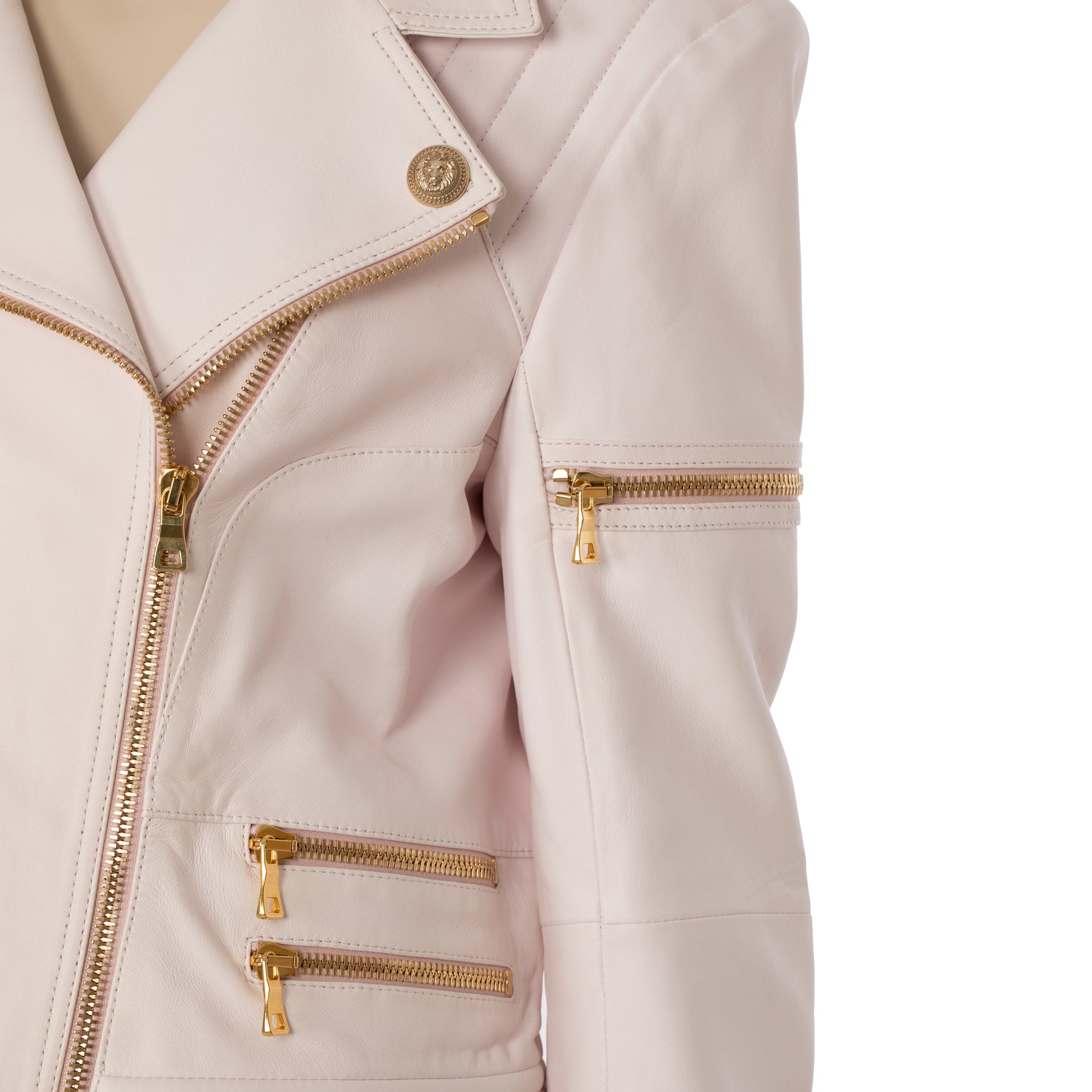 Balmain Pale Pink Leather Biker Jacket 44 FR