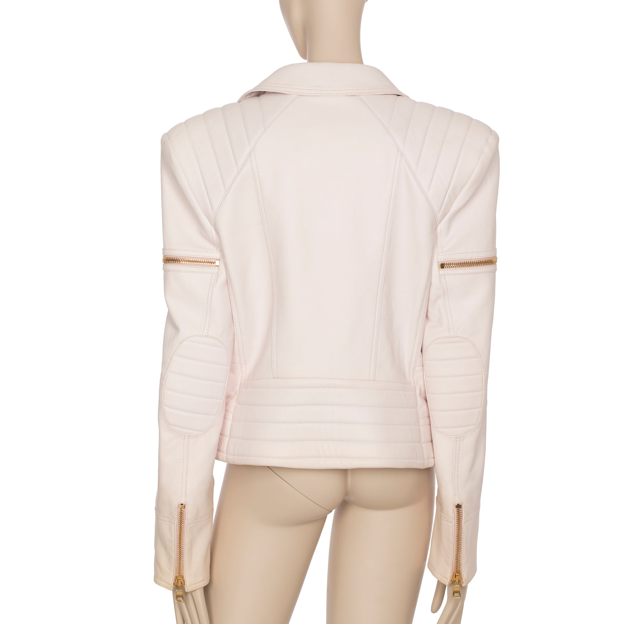 Balmain Pale Pink Leather Biker Jacket 44 FR