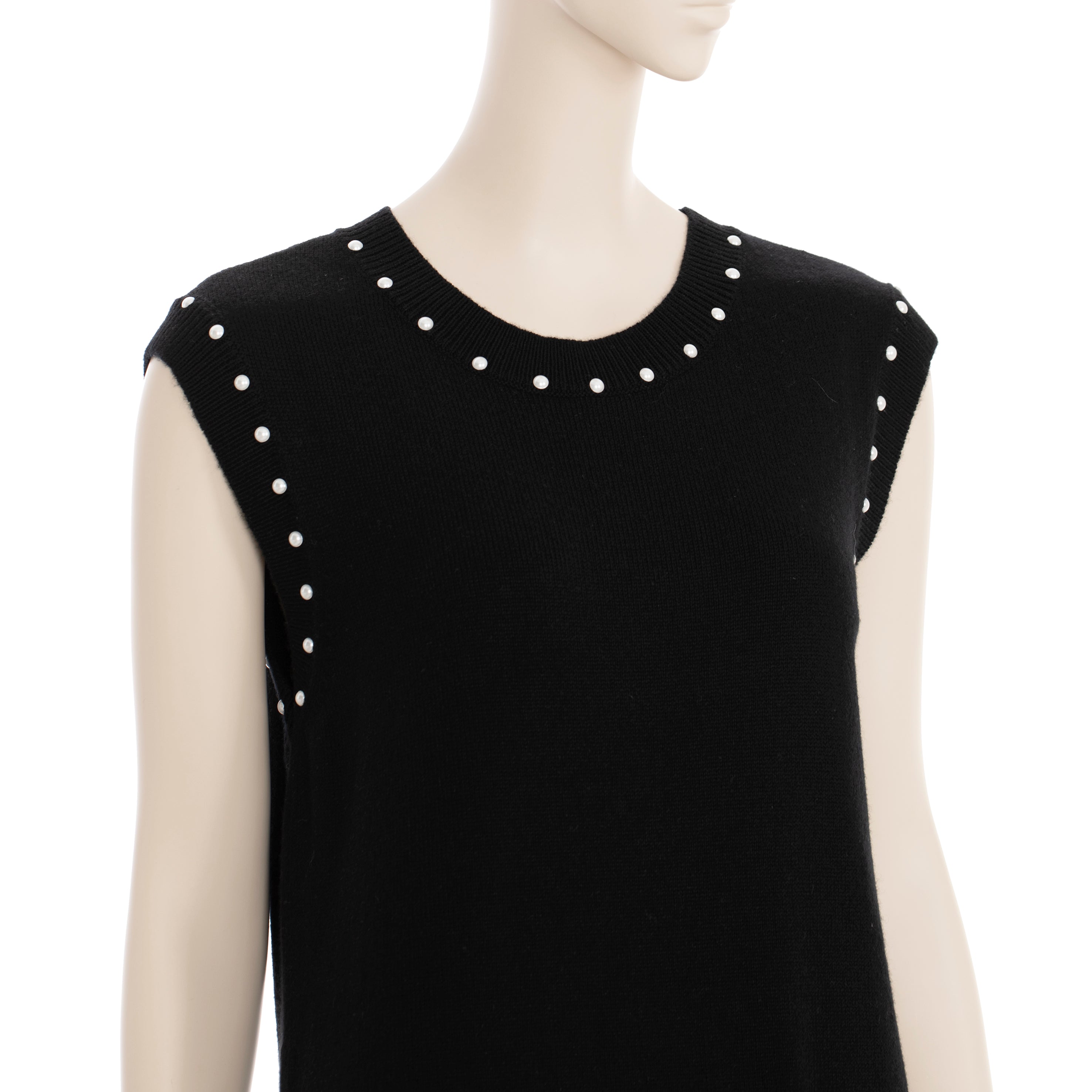 Chanel Black Knit Dress With Faux Pearl Details 40 FR