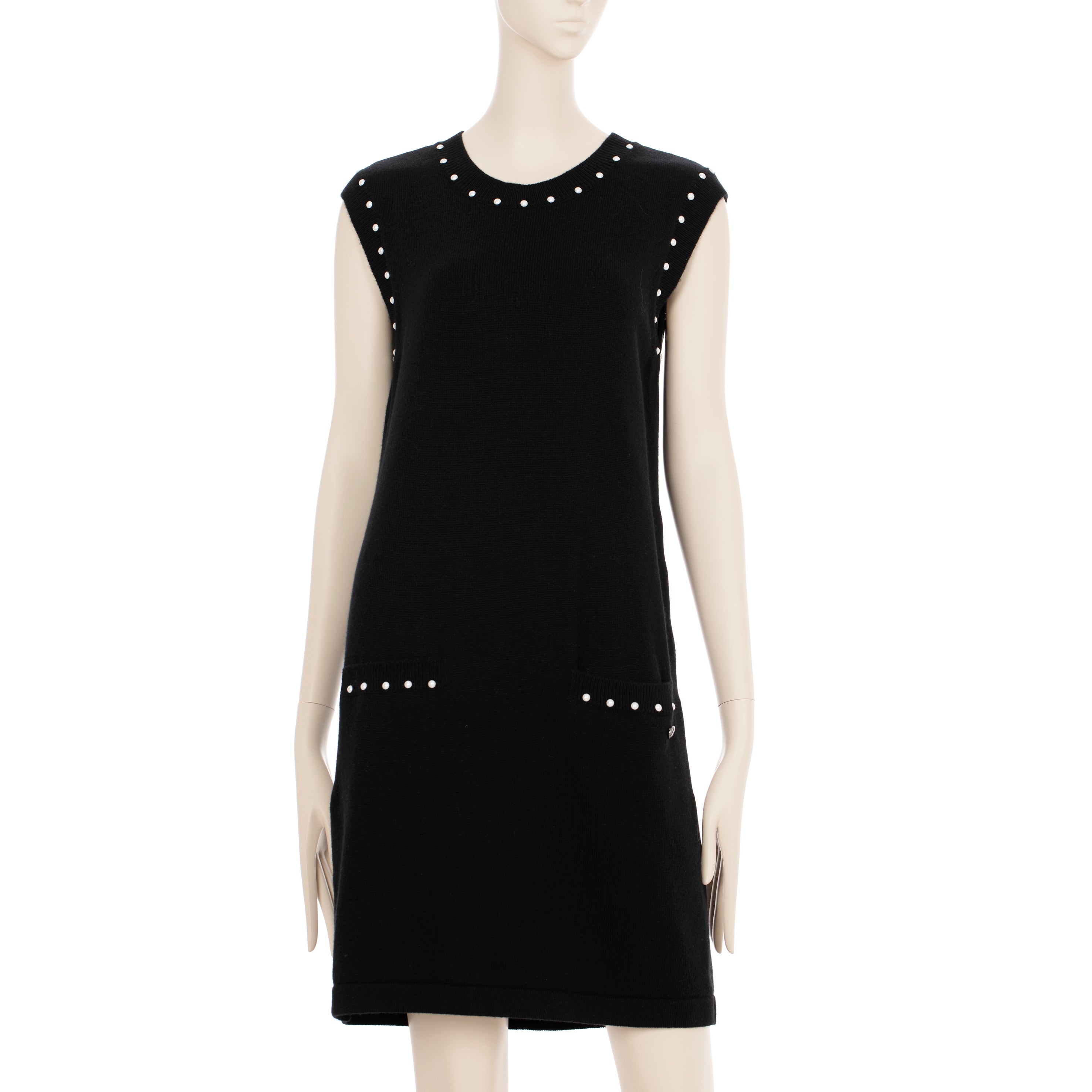 Chanel Black Knit Dress With Faux Pearl Details 40 FR
