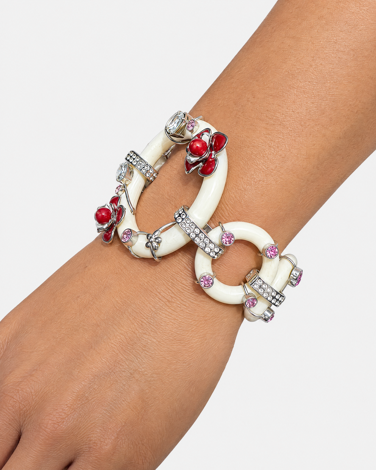 Prada White, Red and Pink Bloom Resin & Enamel Bracelet