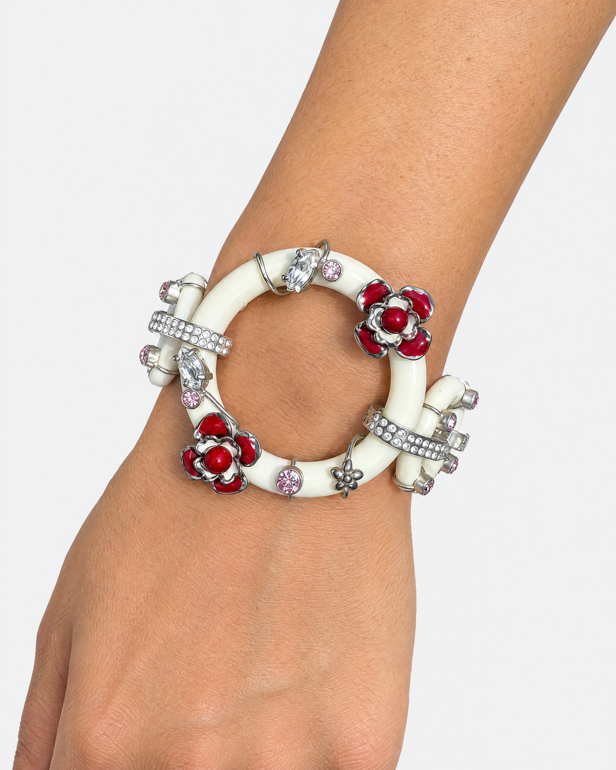 Prada White, Red and Pink Bloom Resin & Enamel Bracelet