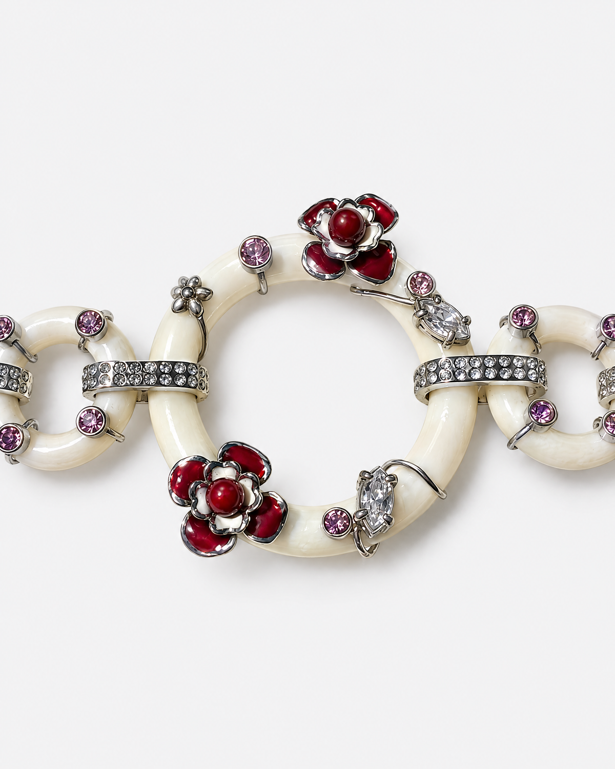 Prada White, Red and Pink Bloom Resin & Enamel Bracelet