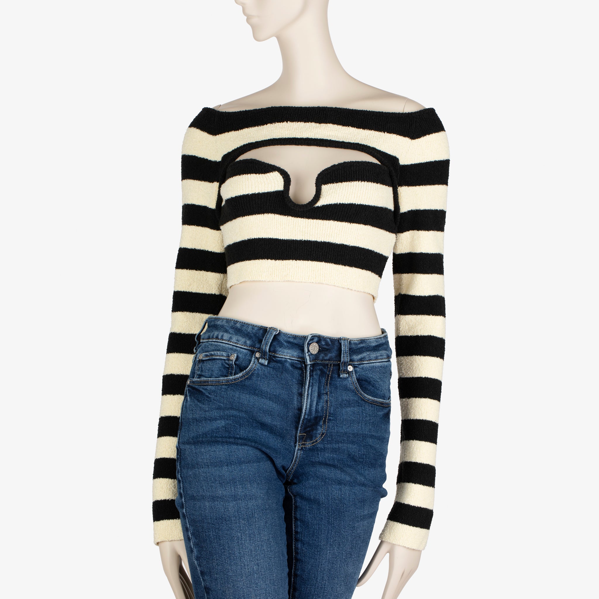 Nanushka Striped Off-Shoulder Knit Crop Top with Cut-Out Detail - Size M