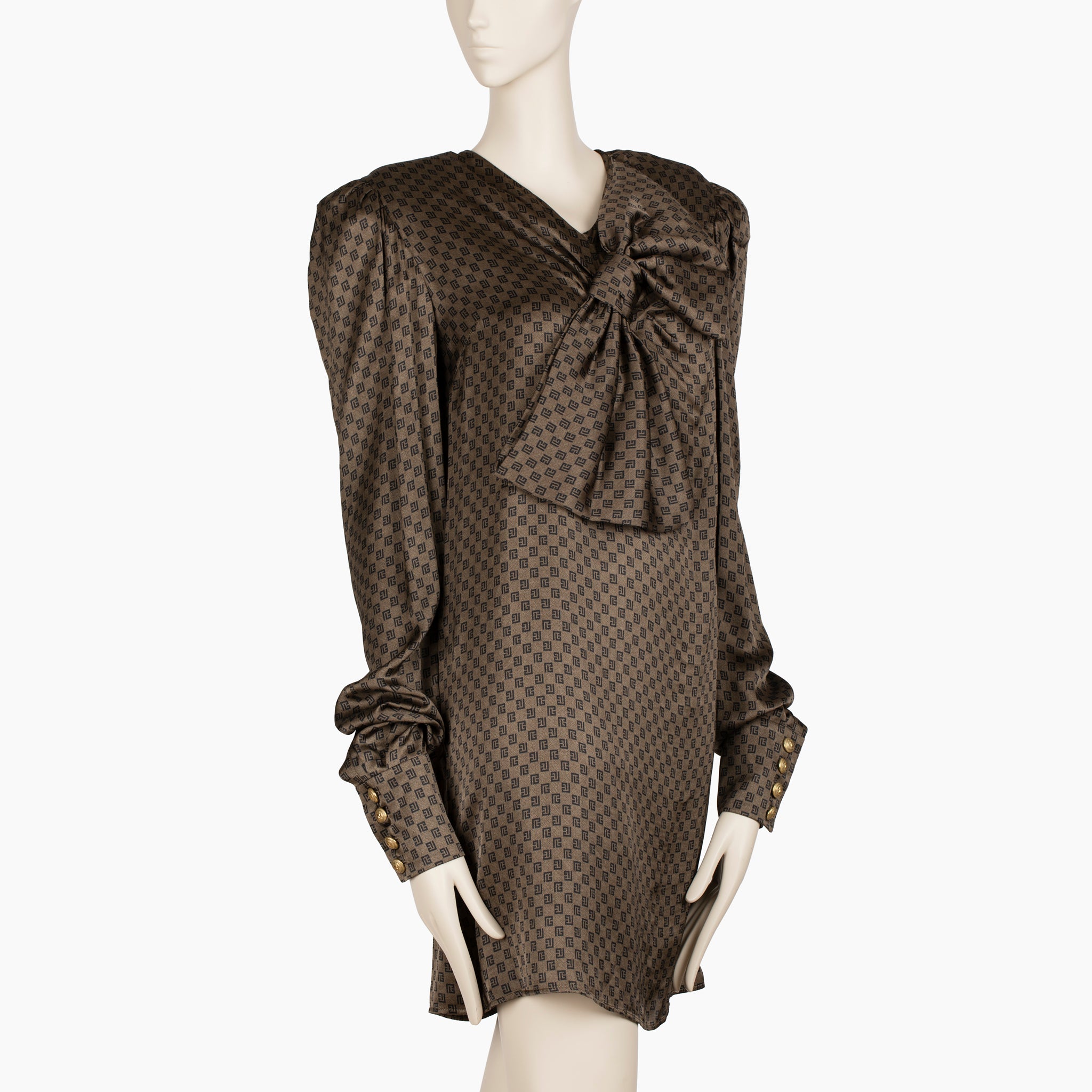 Balmain Brown & Black Monogram Bow Detail Mini Dress - Size 36 FR