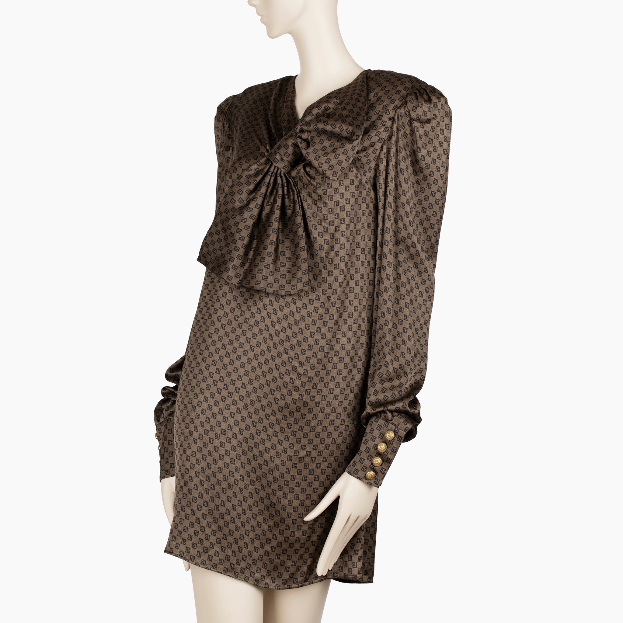 Balmain Brown & Black Monogram Bow Detail Mini Dress - Size 36 FR