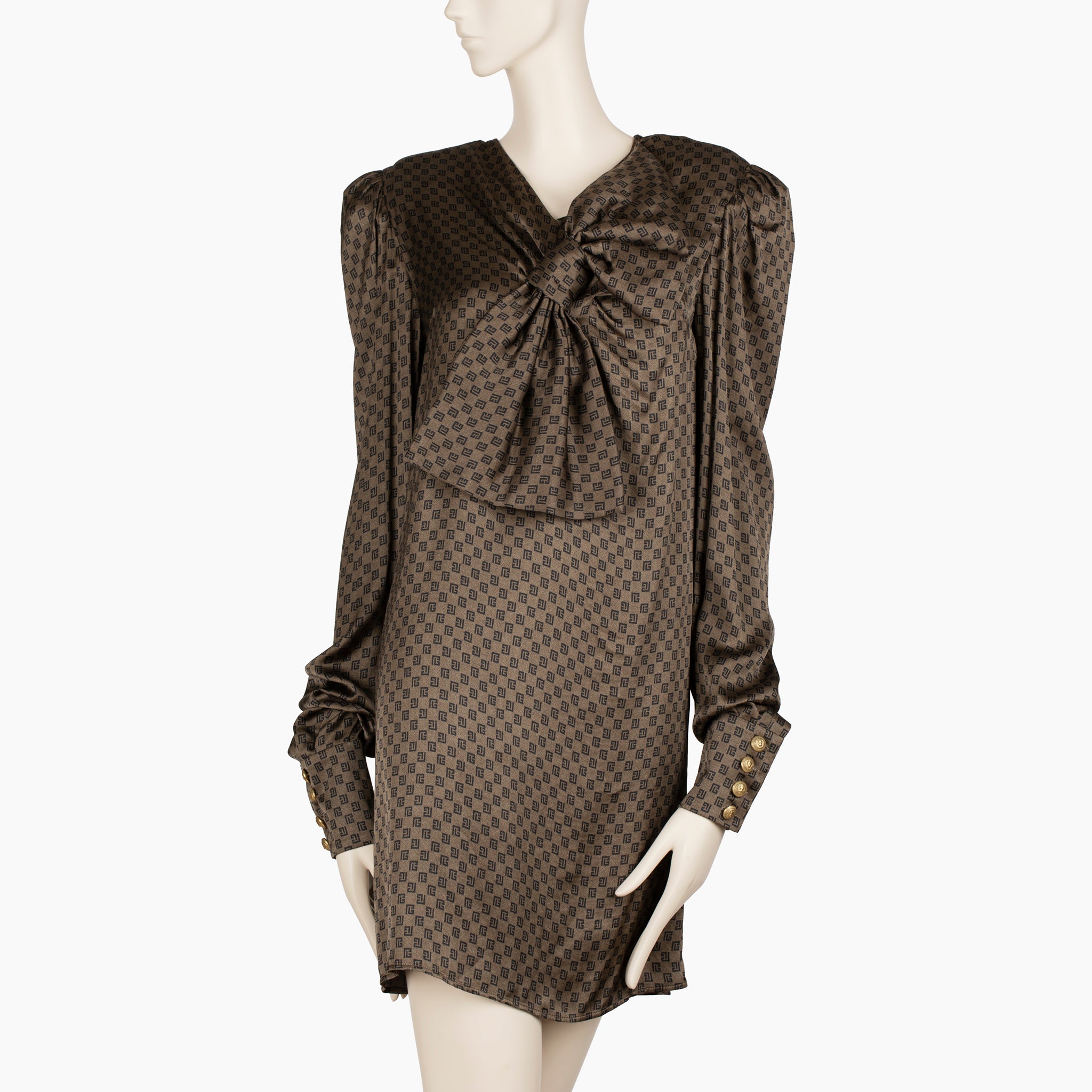 Balmain Brown & Black Monogram Bow Detail Mini Dress - Size 36 FR