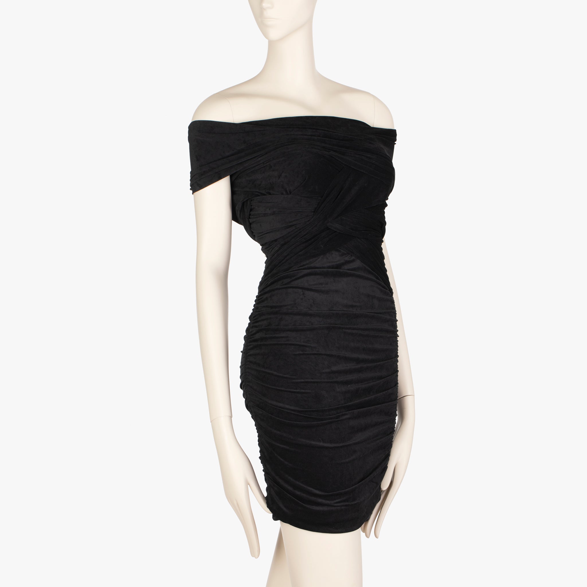 Alexander Wang Off-Shoulder Black Ruched Mini Dress - Size | XS
