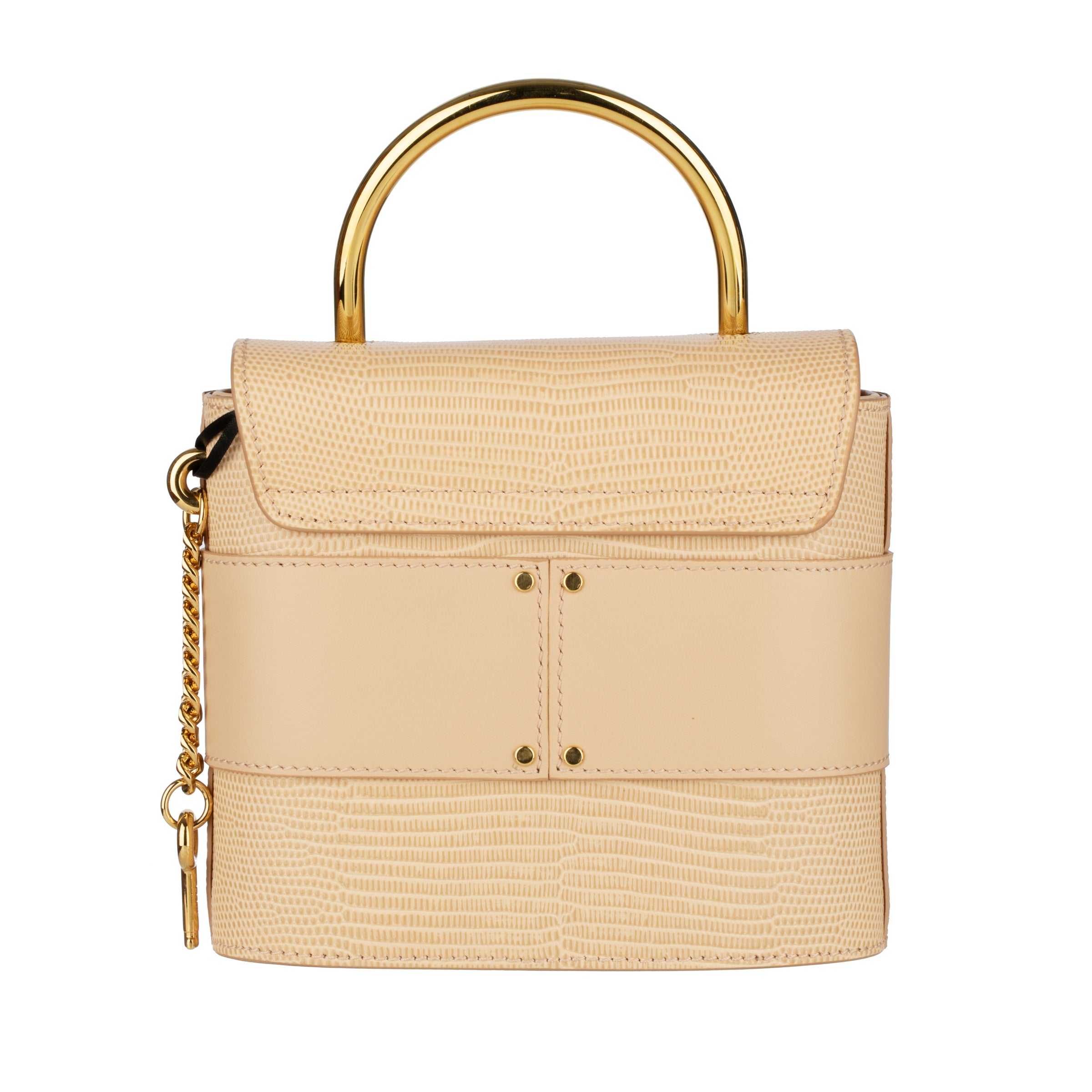 Chloè Aby Lock Emblossed Beige Lizard Leather Handbag