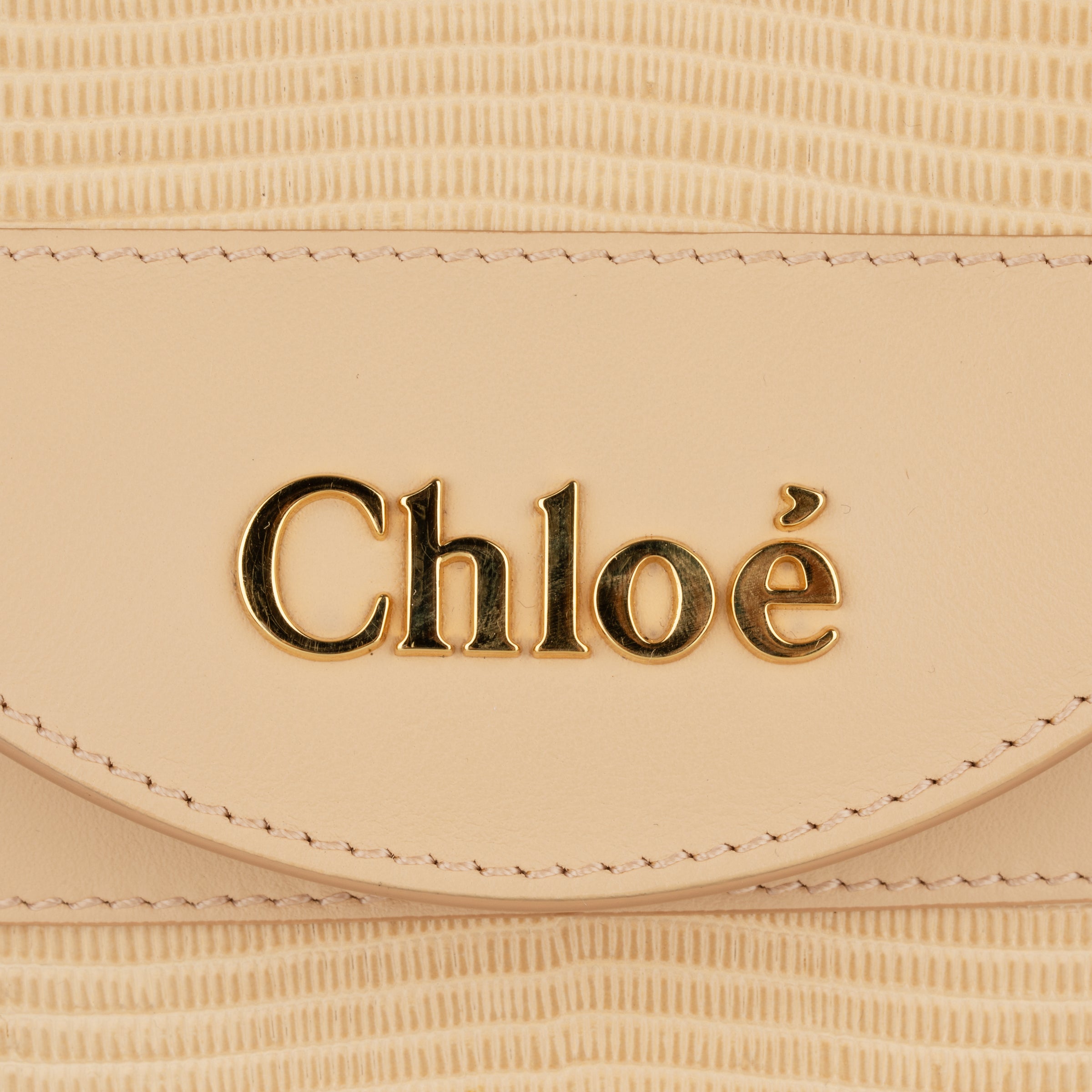 Chloè Aby Lock Emblossed Beige Lizard Leather Handbag