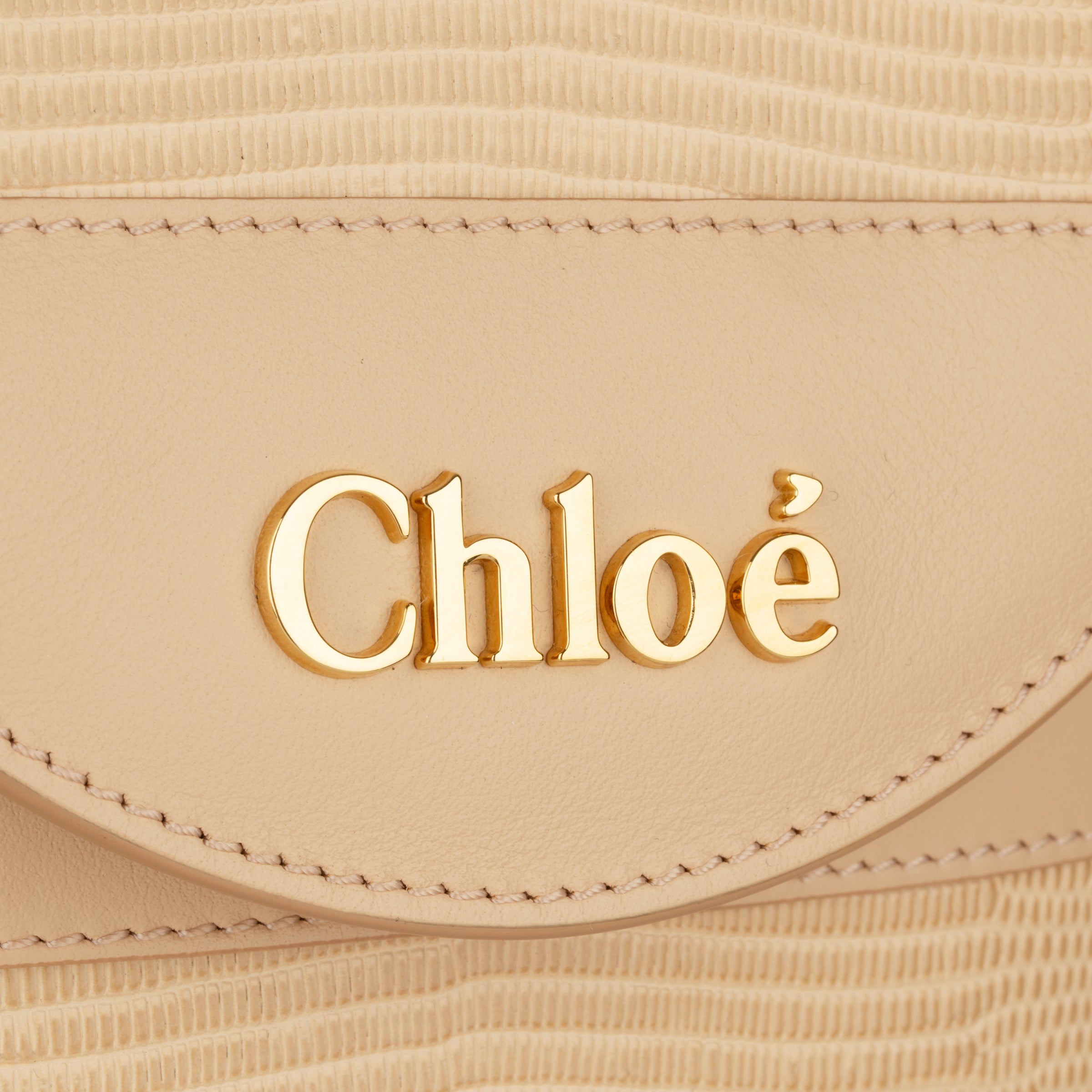 Chloè Aby Lock Emblossed Beige Lizard Leather Handbag