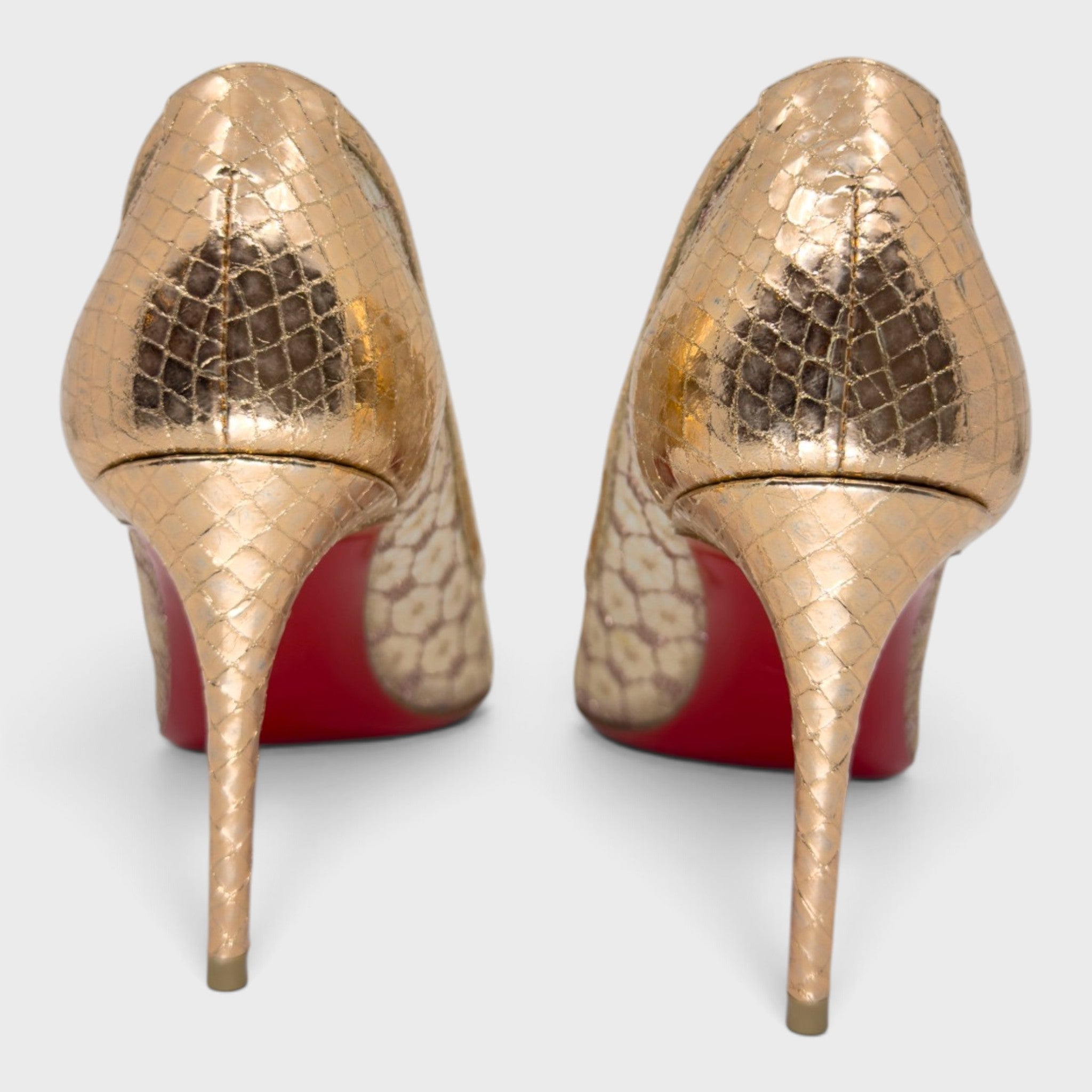 Christian Louboutin Metallic Rose Gold Mesh Heels | Size 36.5