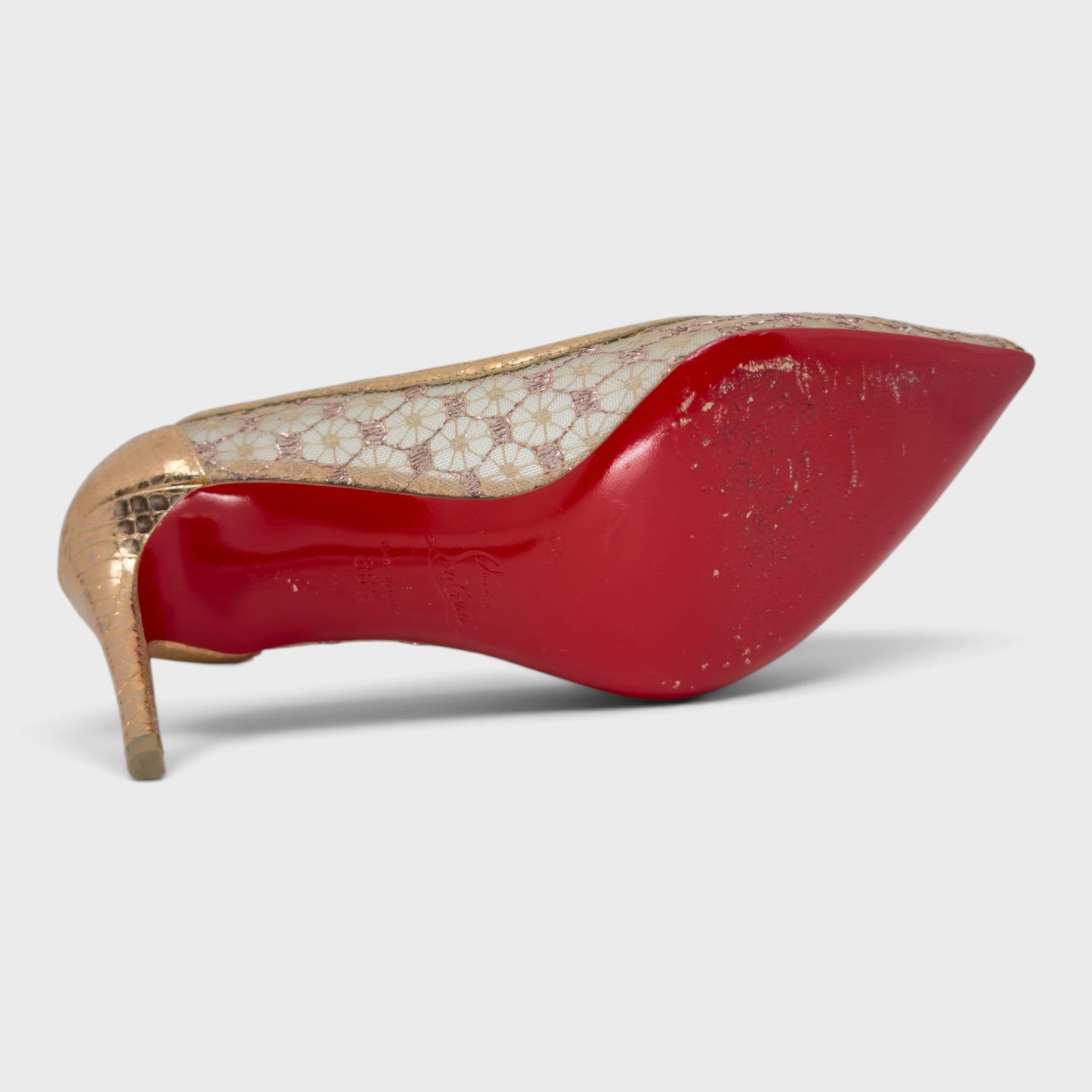 Christian Louboutin Metallic Rose Gold Mesh Heels | Size 36.5