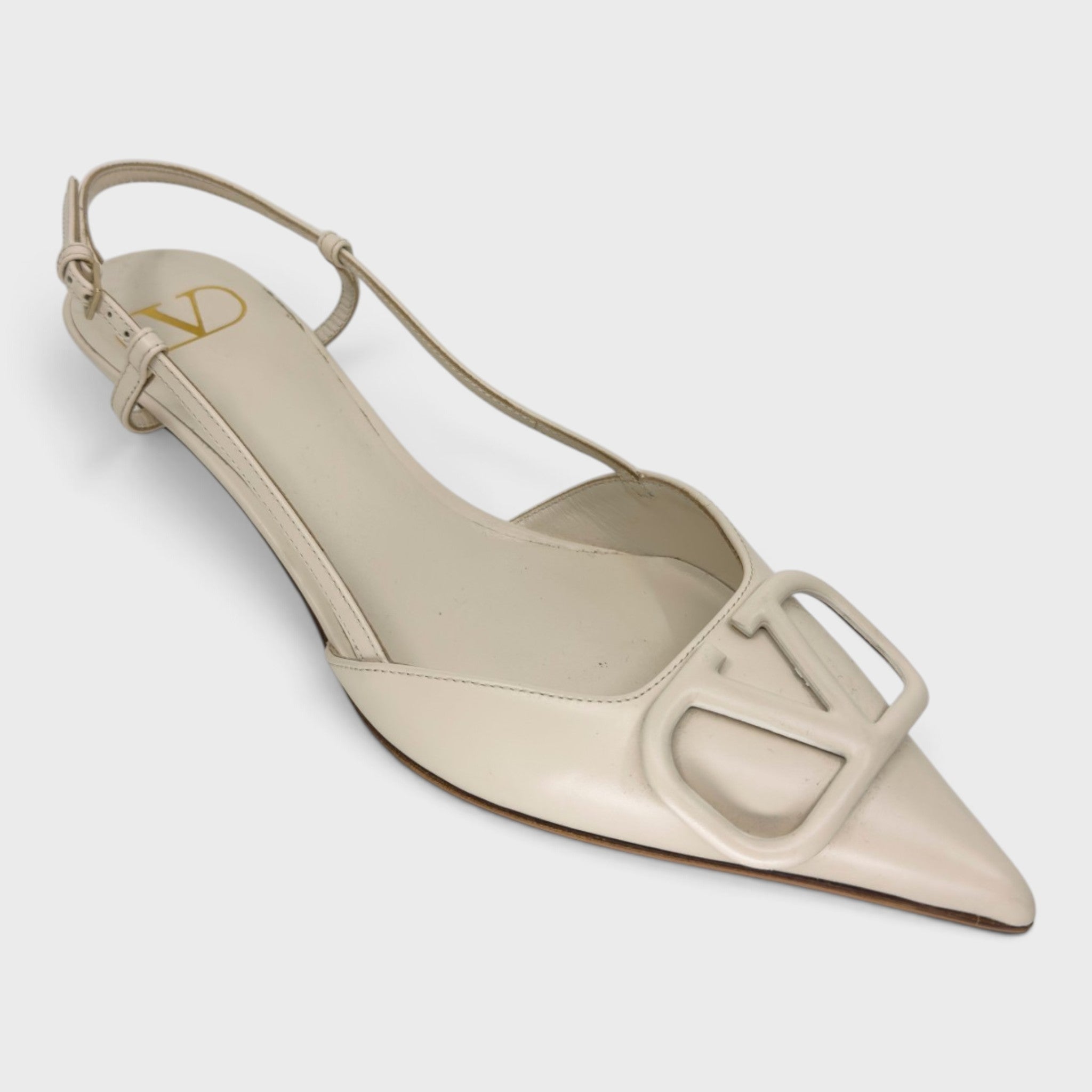 Valentino Off White Logo Kitten Heels | Size 39 IT