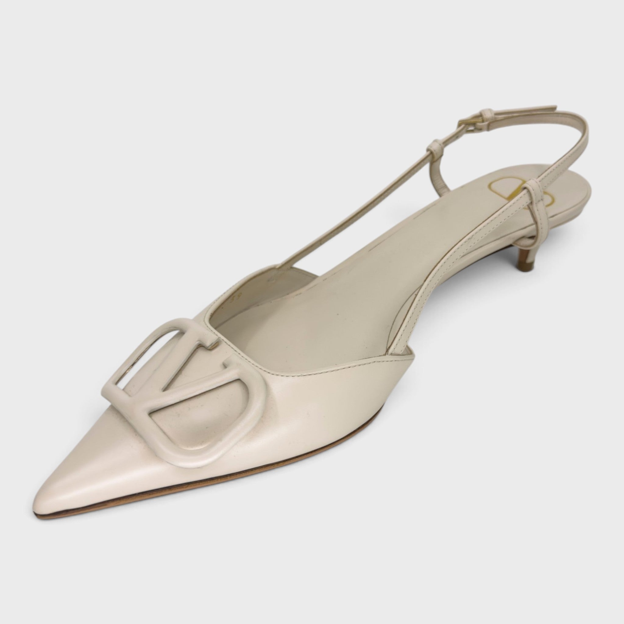 Valentino Off White Logo Kitten Heels | Size 39 IT