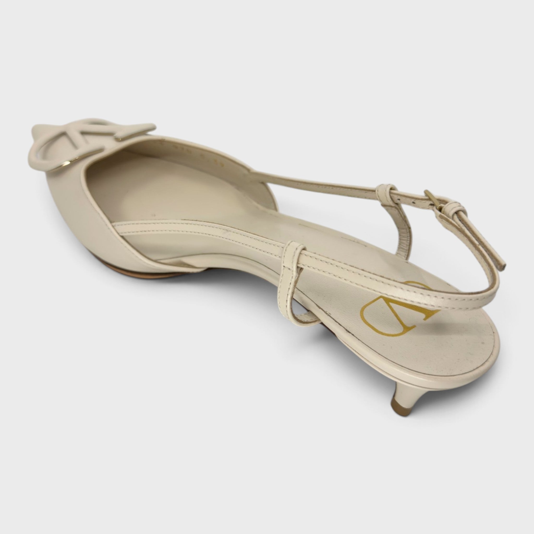 Valentino Off White Logo Kitten Heels | Size 39 IT