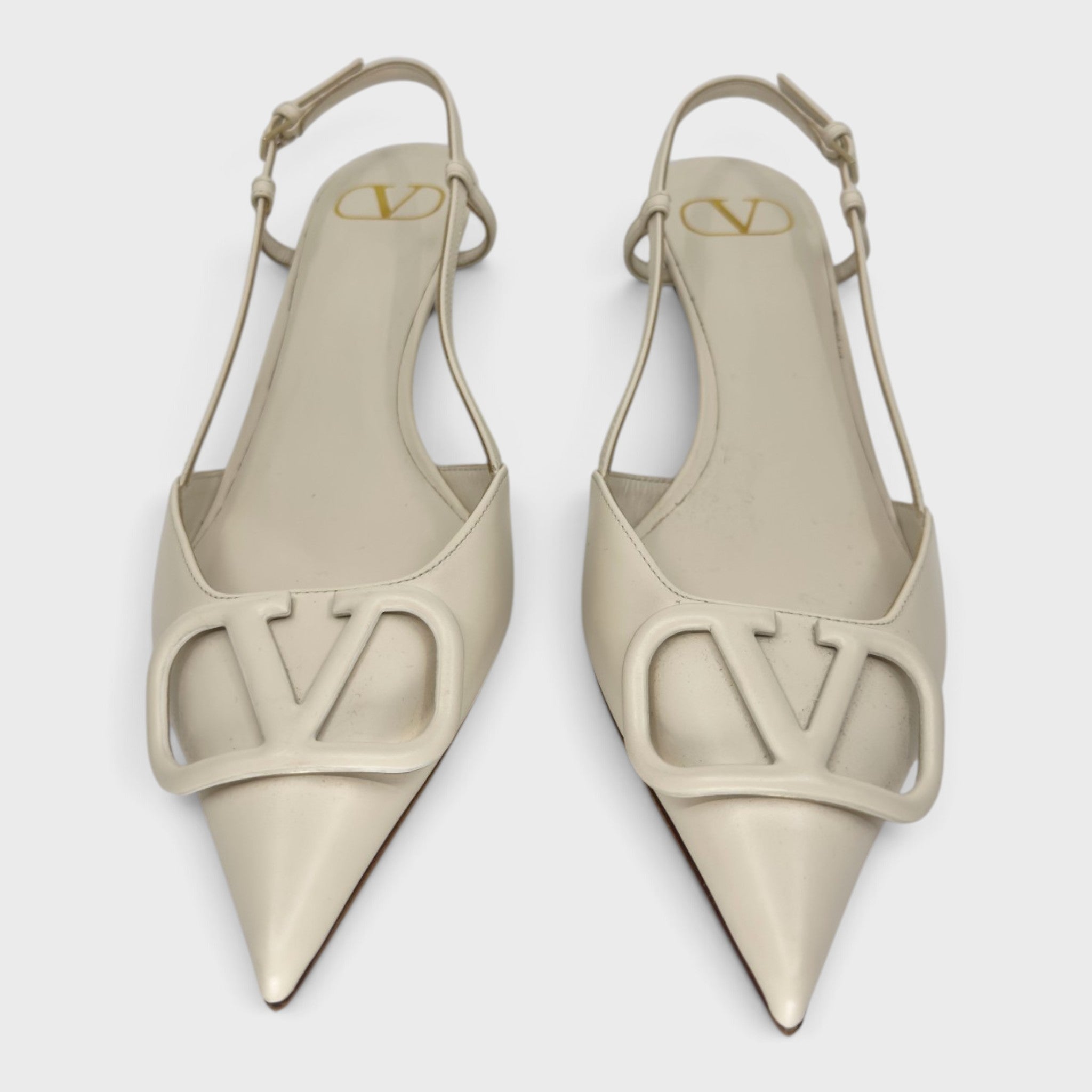 Valentino Off White Logo Kitten Heels | Size 39 IT